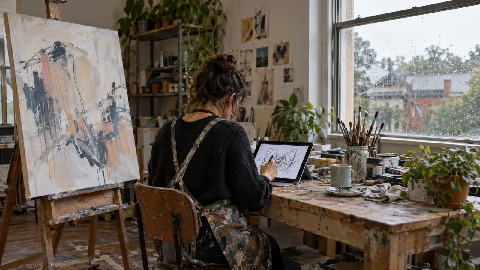 An artist sketches in a shared studio in Newtown, Sydney, within the Grayndler electorate. (AI-generated image / EconoTimes)