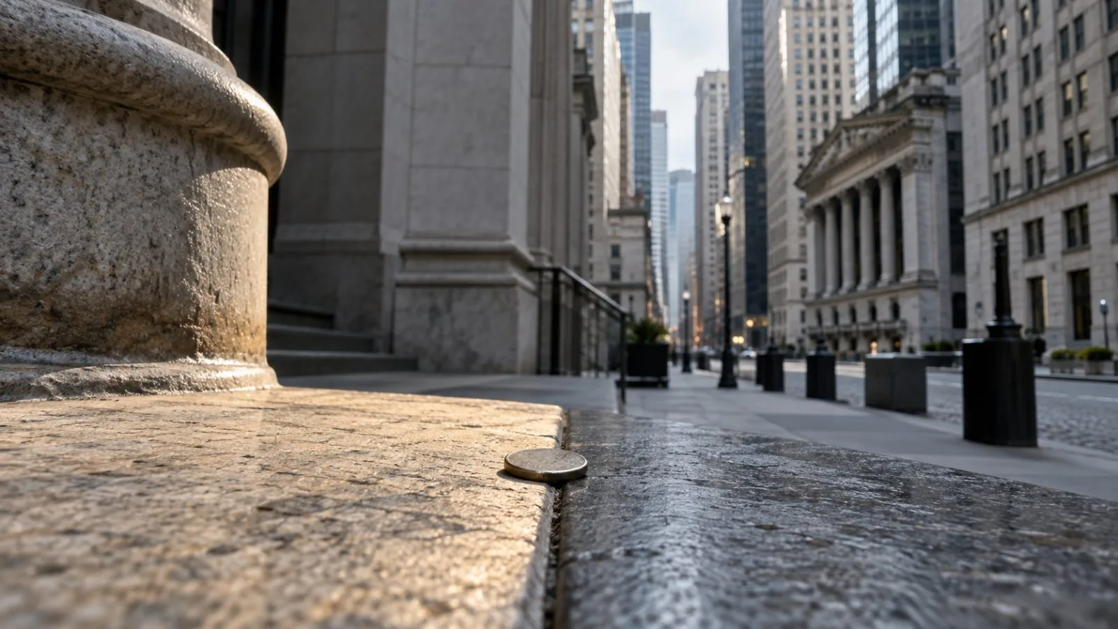 An unmarked metal token catches late-morning light above Manhattan's Financial District in New York. (AI-generated image / EconoTimes)