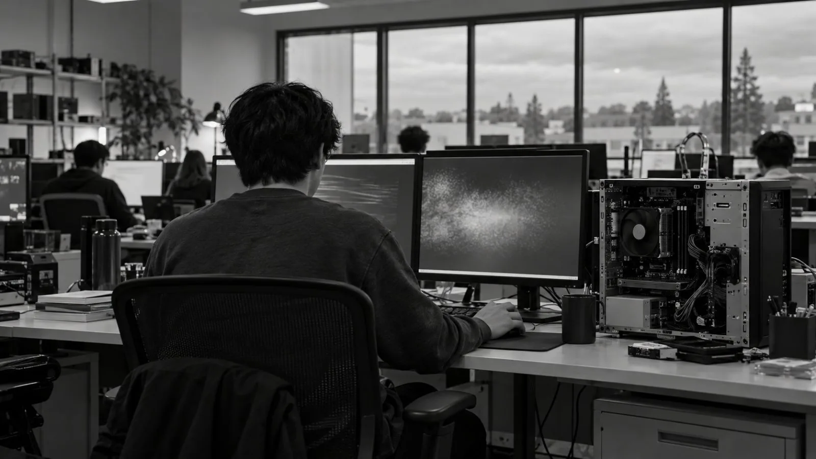 A developer works beside an open computer at a lab in Santa Clara, California. (AI-generated image / EconoTimes)