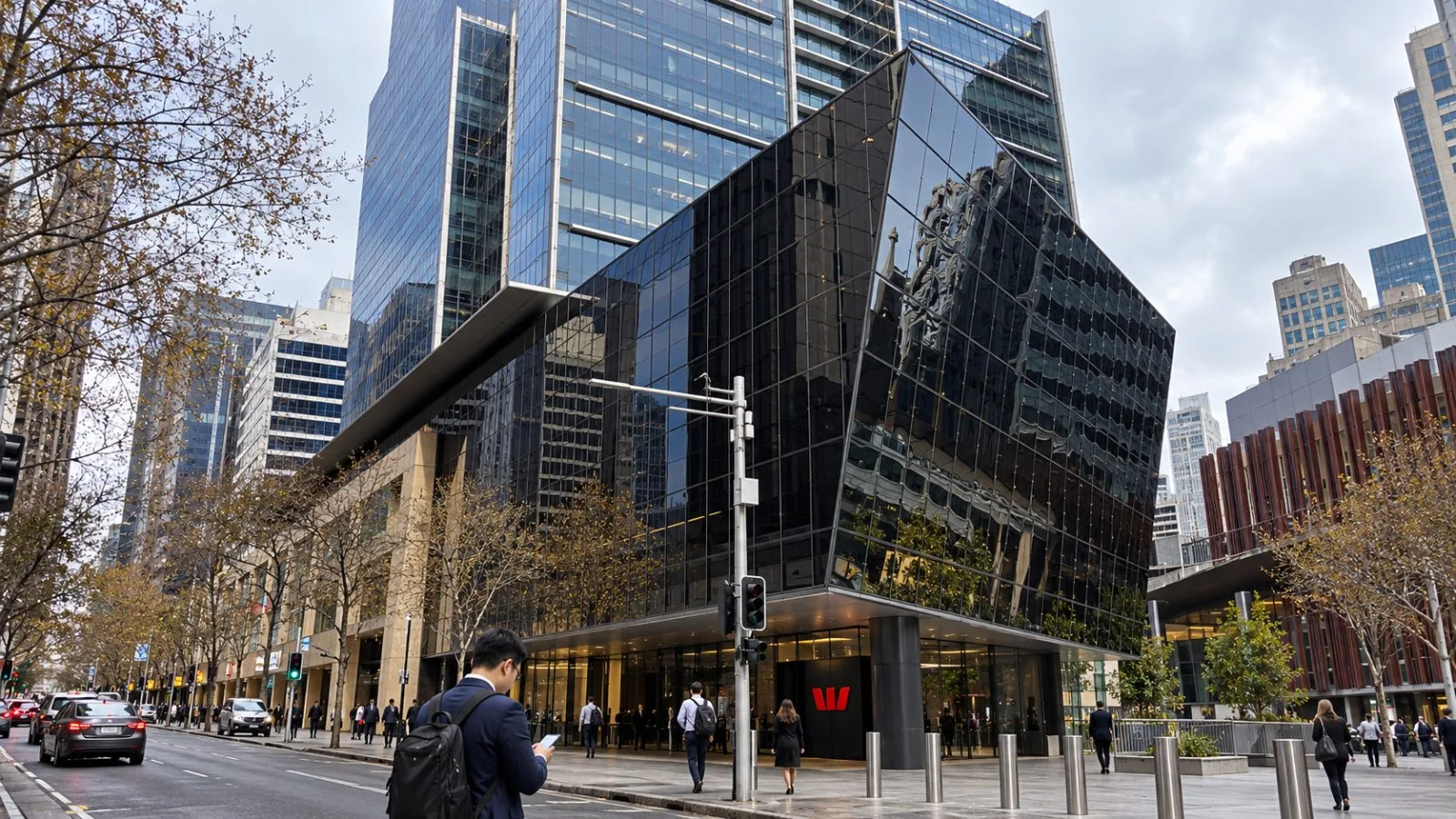 A commuter checks a phone outside Westpac Place in Sydney, Australia. / EconoTimes.ai