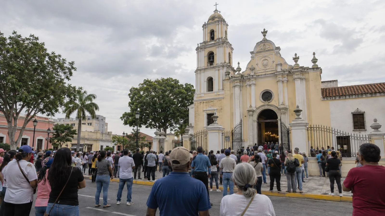 Supporters gather outside Santa Rosa church in Barquisimeto, Venezuela. (AI-generated image / EconoTimes)
