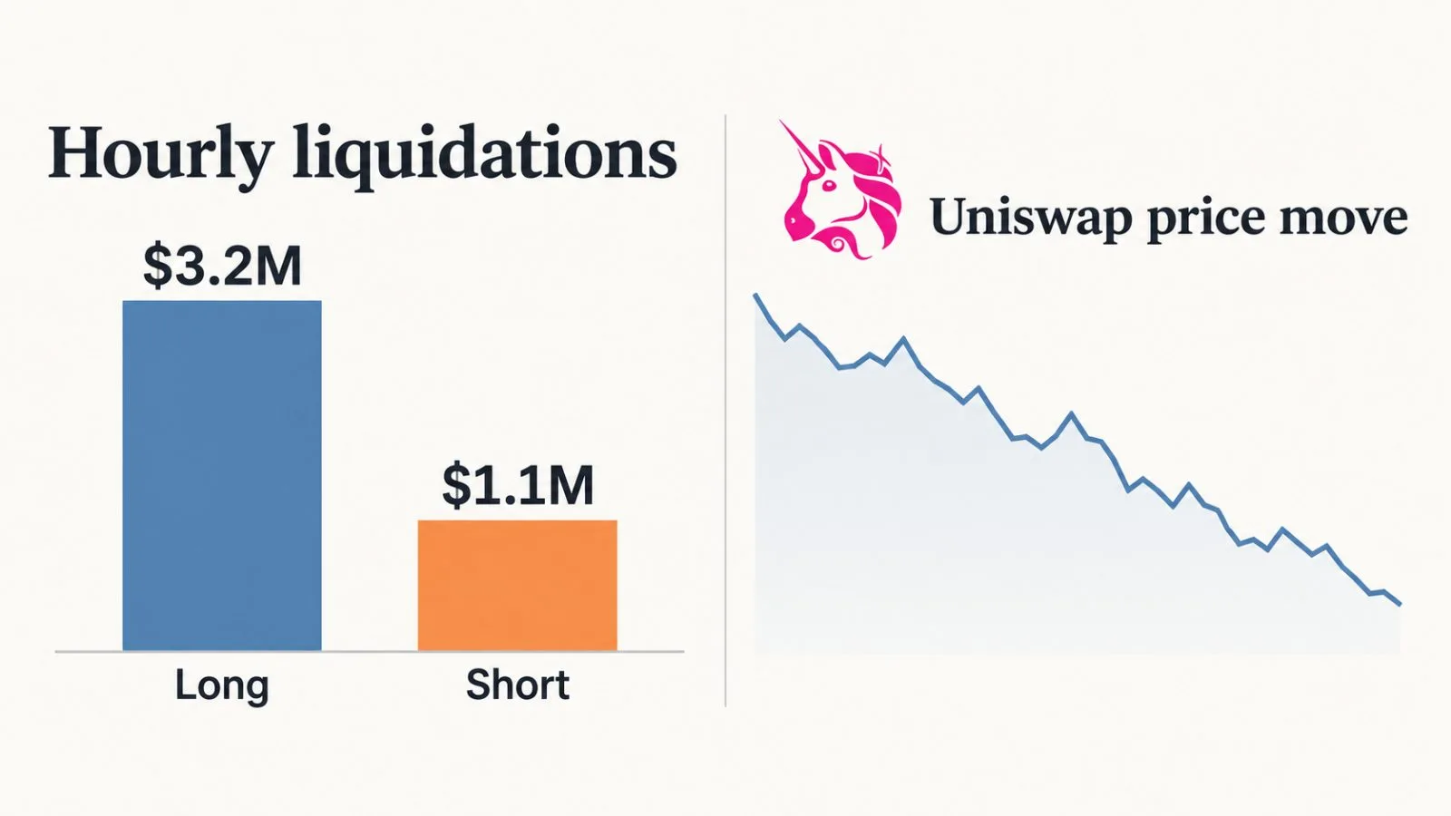 An editorial market graphic compares hourly liquidations as Uniswap advances against the dollar. / EconoTimes.ai