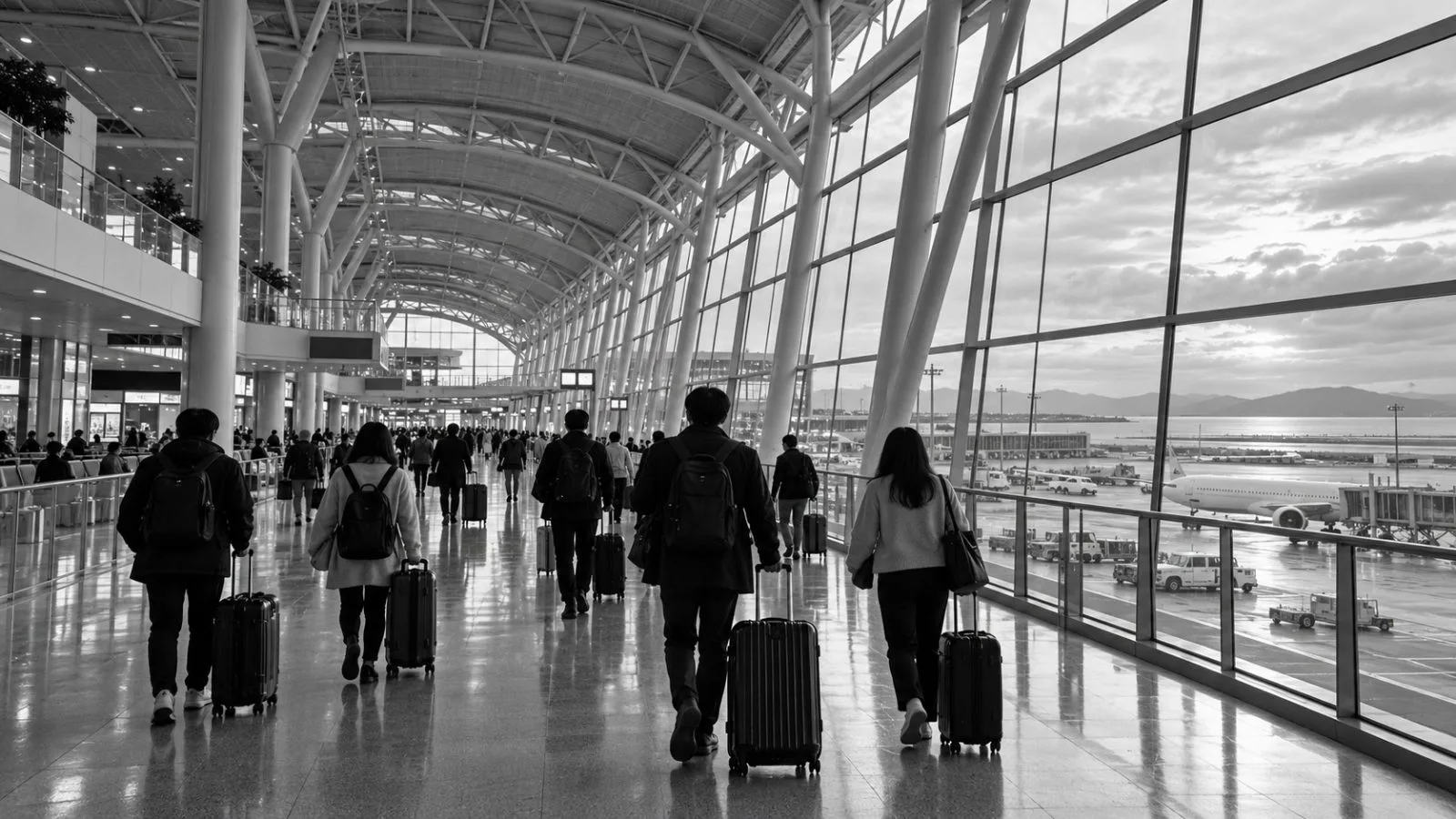 Travelers pull suitcases through Kansai International Airport in Izumisano, Japan. / EconoTimes.ai