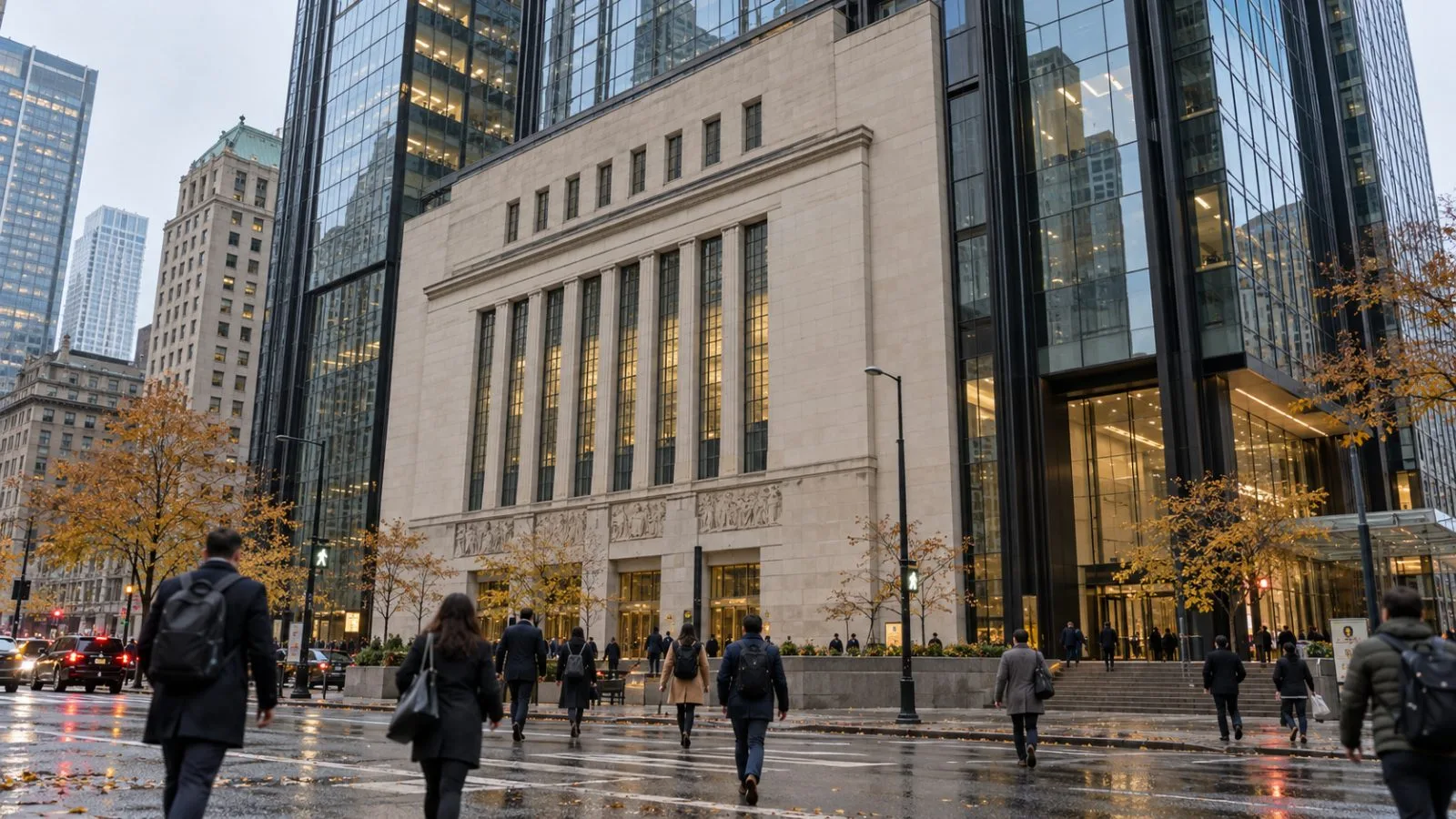Commuters pass the glass exterior of the Toronto Stock Exchange in Toronto, Canada. (AI-generated image / EconoTimes)
