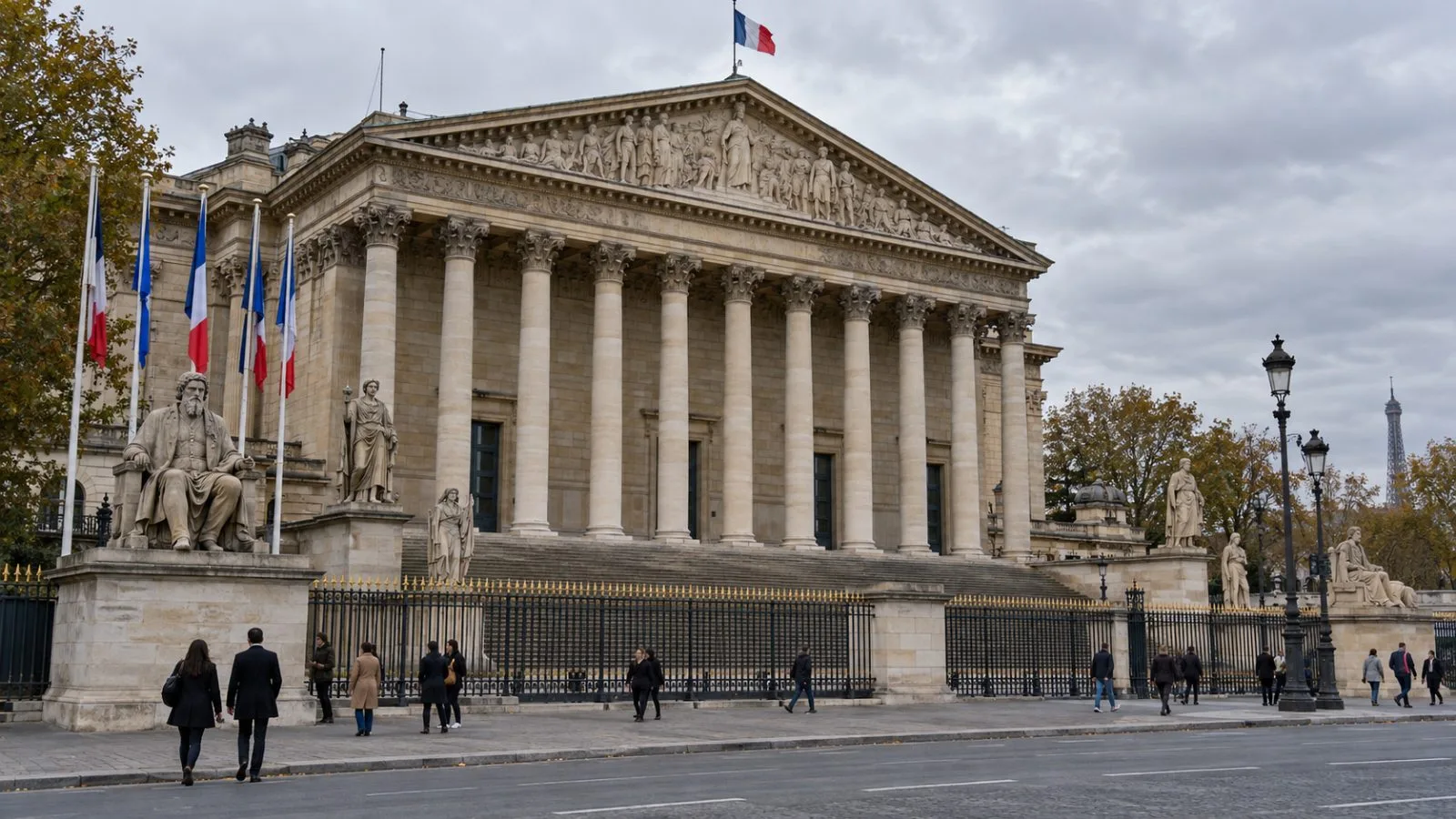 Pedestrians pass the Palais Bourbon, home of France’s National Assembly, in Paris. (AI-generated image / EconoTimes)