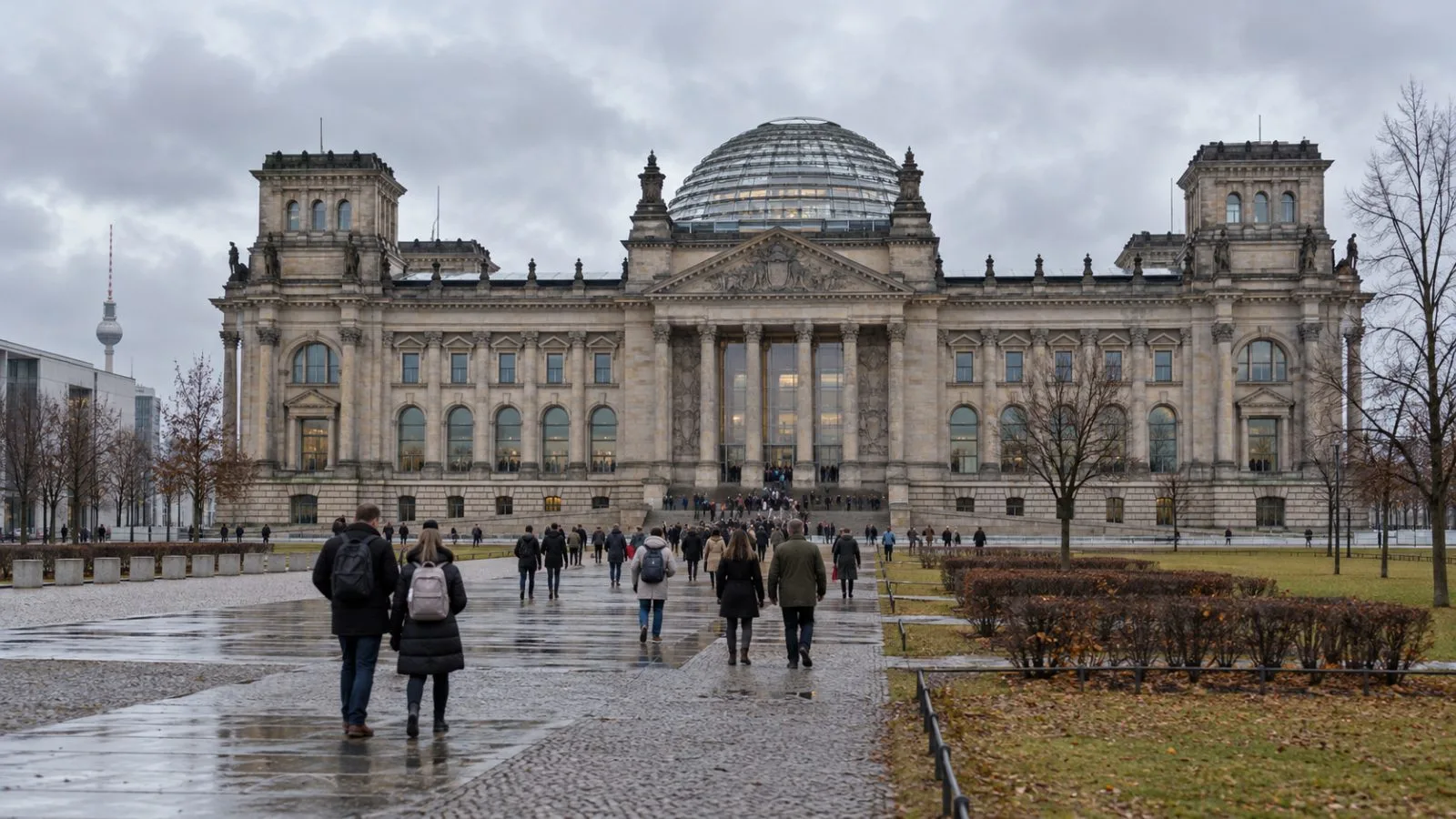 Visitors approach the Reichstag building in Berlin, Germany, beneath an overcast autumn sky. (AI-generated image / EconoTimes)