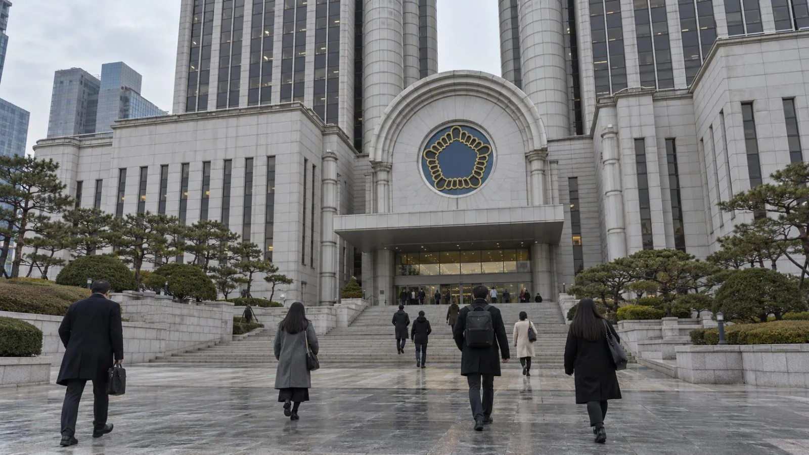 Visitors pass the Seoul Central District Court entrance in Seoul on a cloudy afternoon (AI-generated image / EconoTimes)