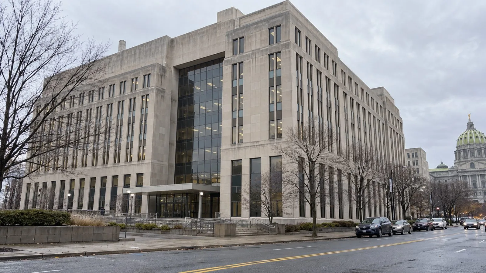 The Pennsylvania Department of Health building stands along Forster Street in Harrisburg, Pennsylvania. (AI-generated image / EconoTimes)