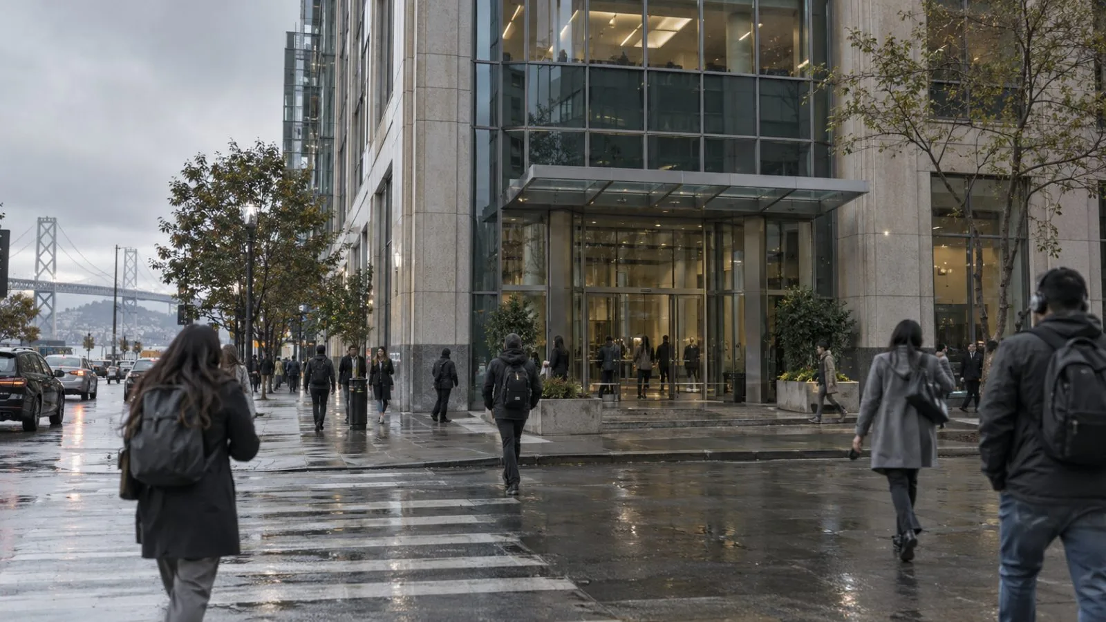 Pedestrians pass an office building in San Francisco, where Anthropic is based. (AI-generated image / EconoTimes)