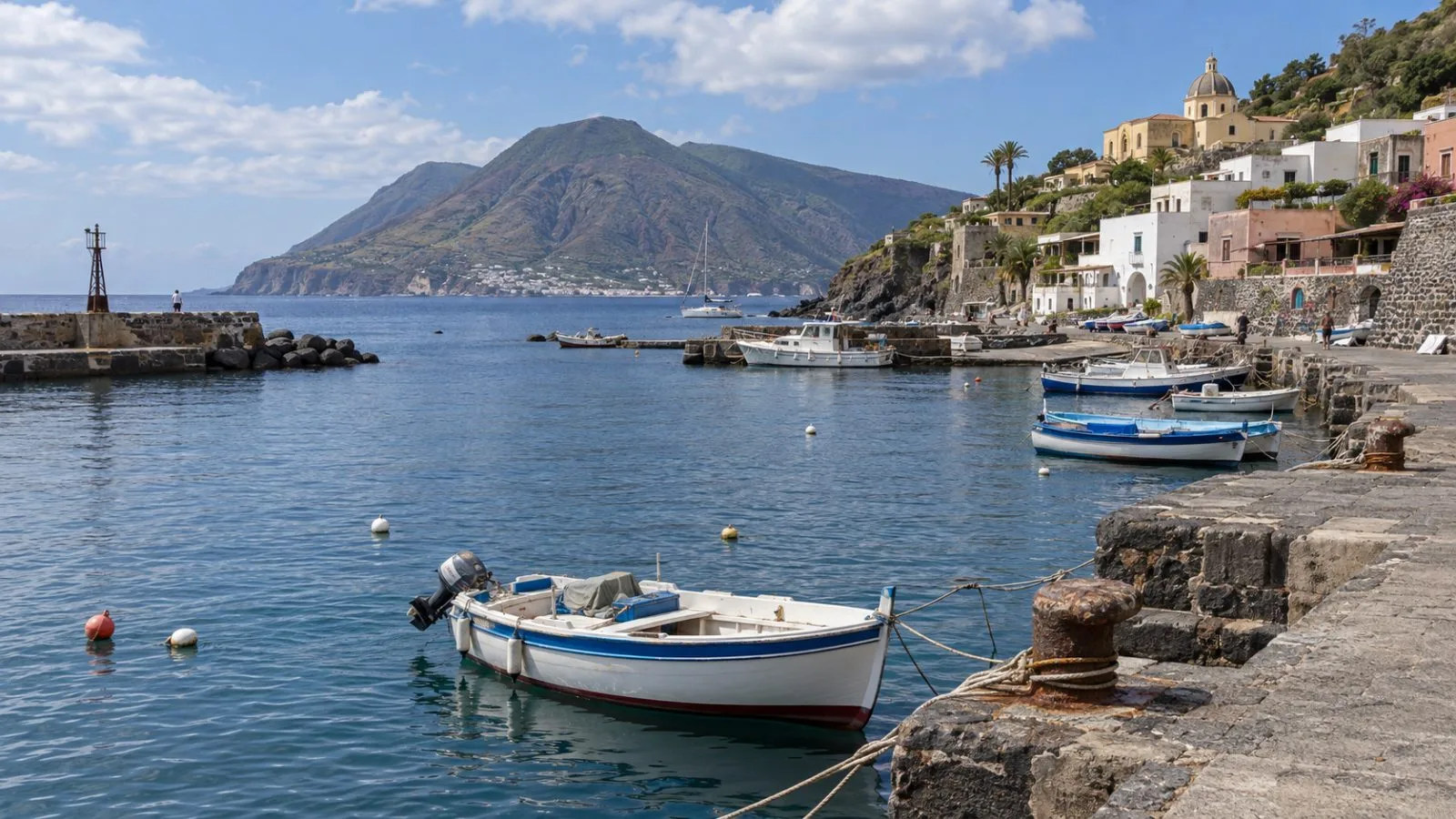 A small harbor opens onto the Tyrrhenian Sea near Leni in Italy's Aeolian Islands. (AI-generated image / EconoTimes)