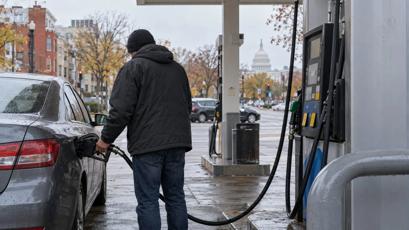 A motorist refuels at a neighborhood gasoline station in Washington, D.C. (AI-generated image / EconoTimes)