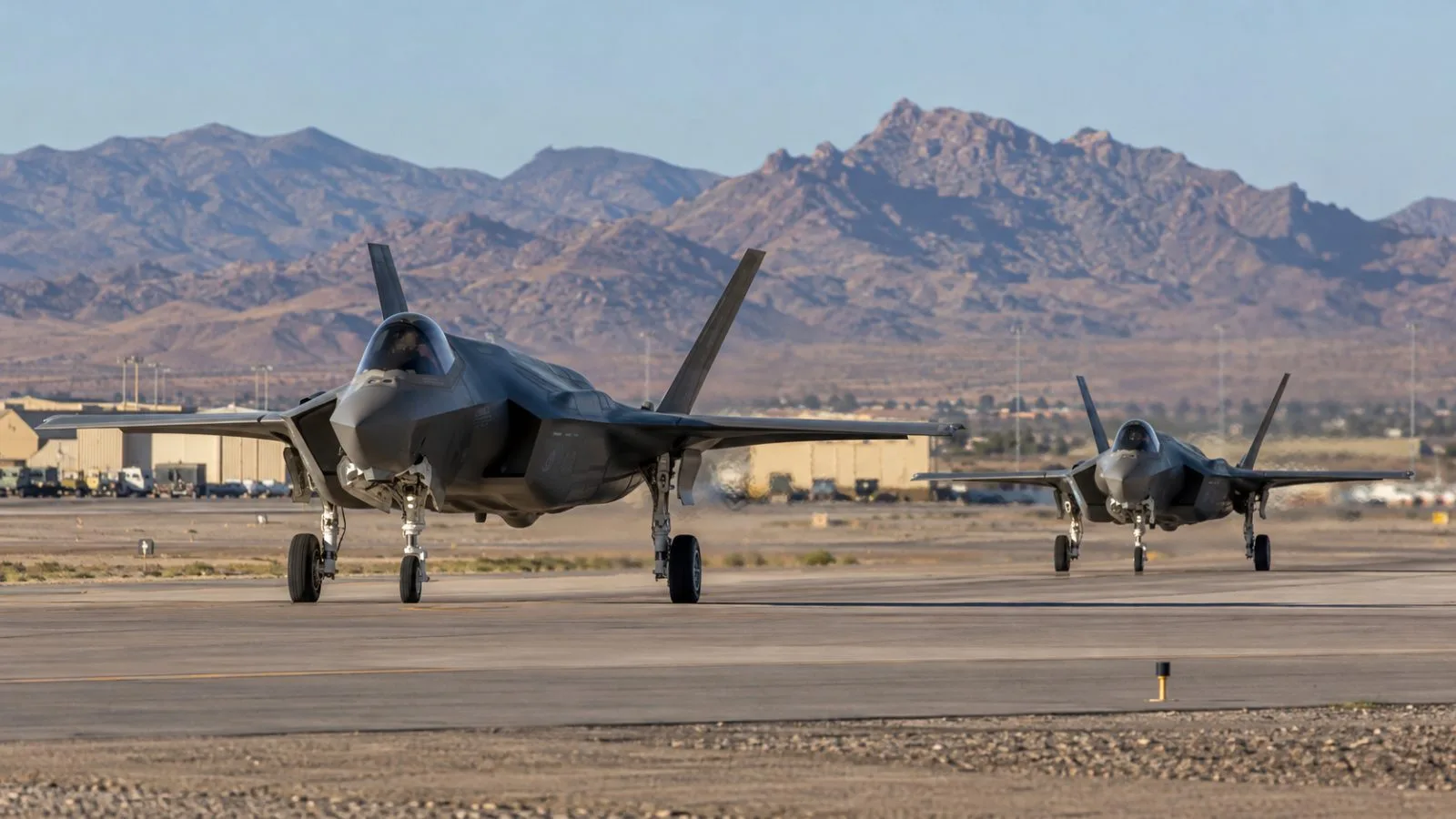 Two CF-35A fighters taxi at Luke Air Force Base in Glendale, Arizona. (AI-generated image / EconoTimes)