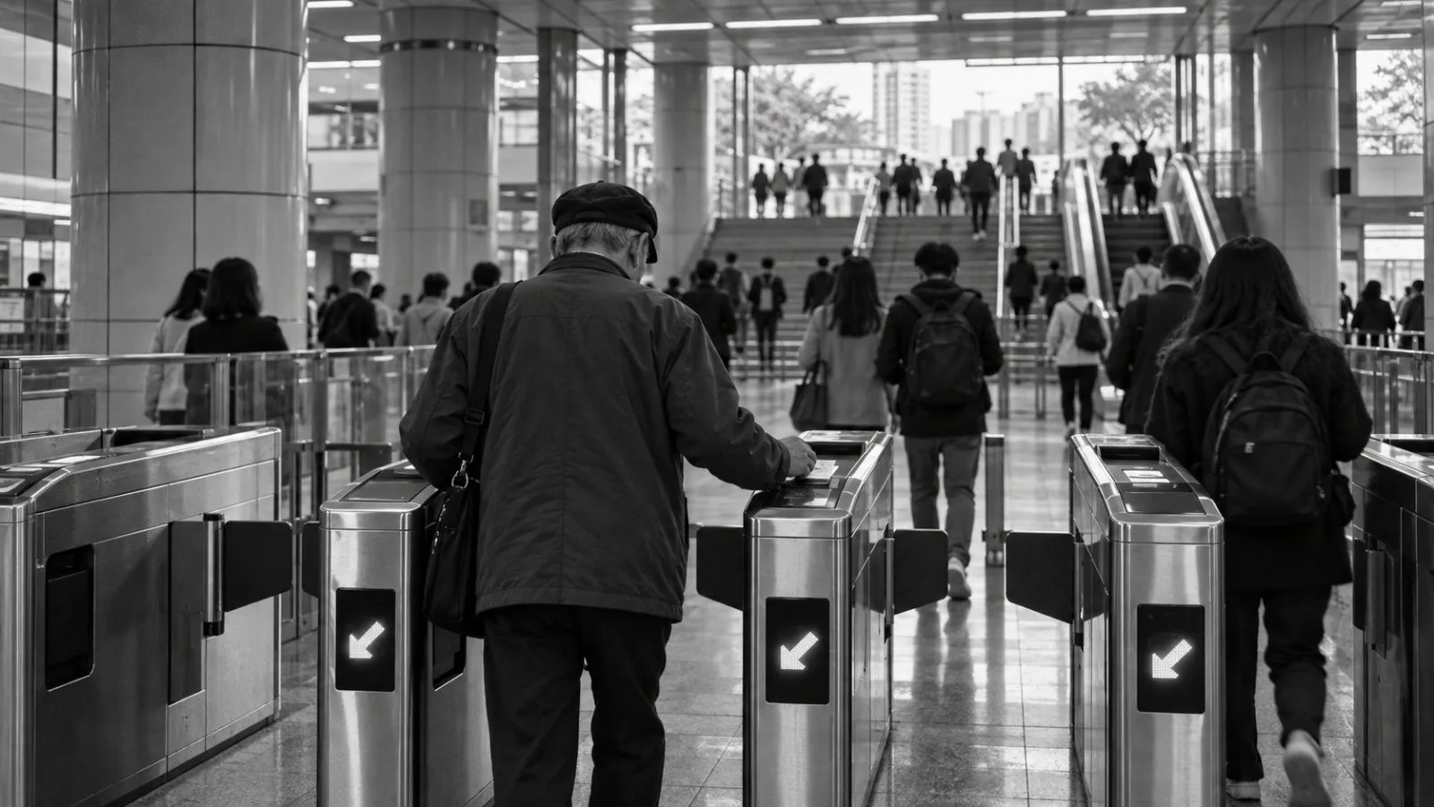 Older passengers pass through fare gates at a Seoul subway station in South Korea. (AI-generated image / EconoTimes)