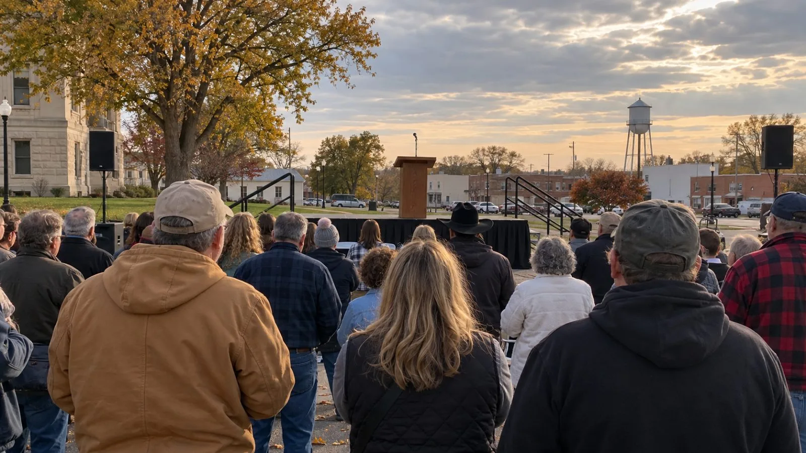 Supporters face a campaign stage in Park City, Kansas. (AI-generated image / EconoTimes)