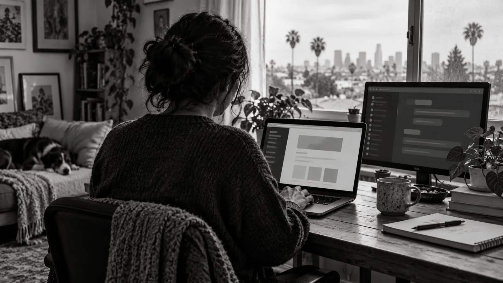 A remote worker drafts an intranet page on a laptop in Los Angeles, California. / EconoTimes.ai