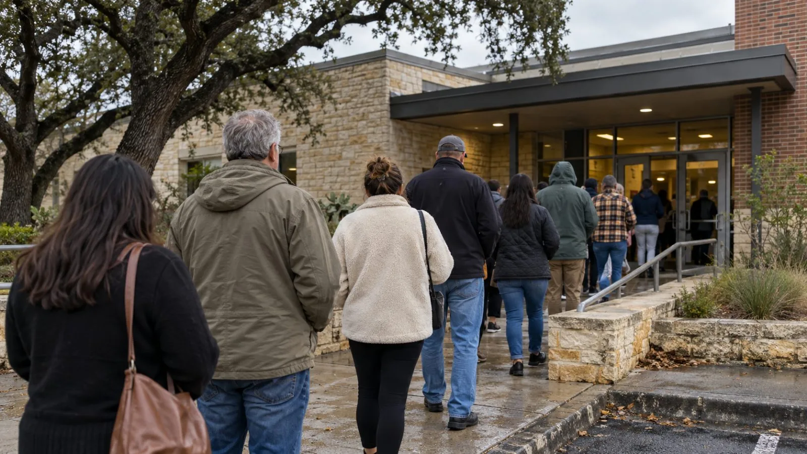Voters wait outside an early-voting polling station in Austin, Texas. (AI-generated image / EconoTimes)
