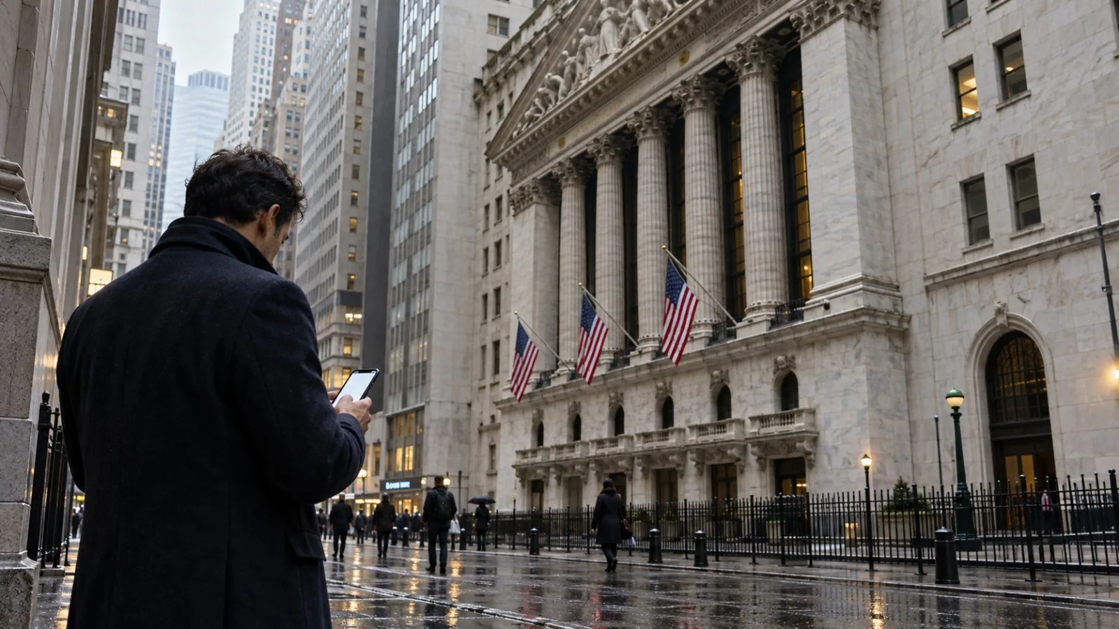 An investor checks a phone on Wall Street in Lower Manhattan, New York. (AI-generated image / EconoTimes)