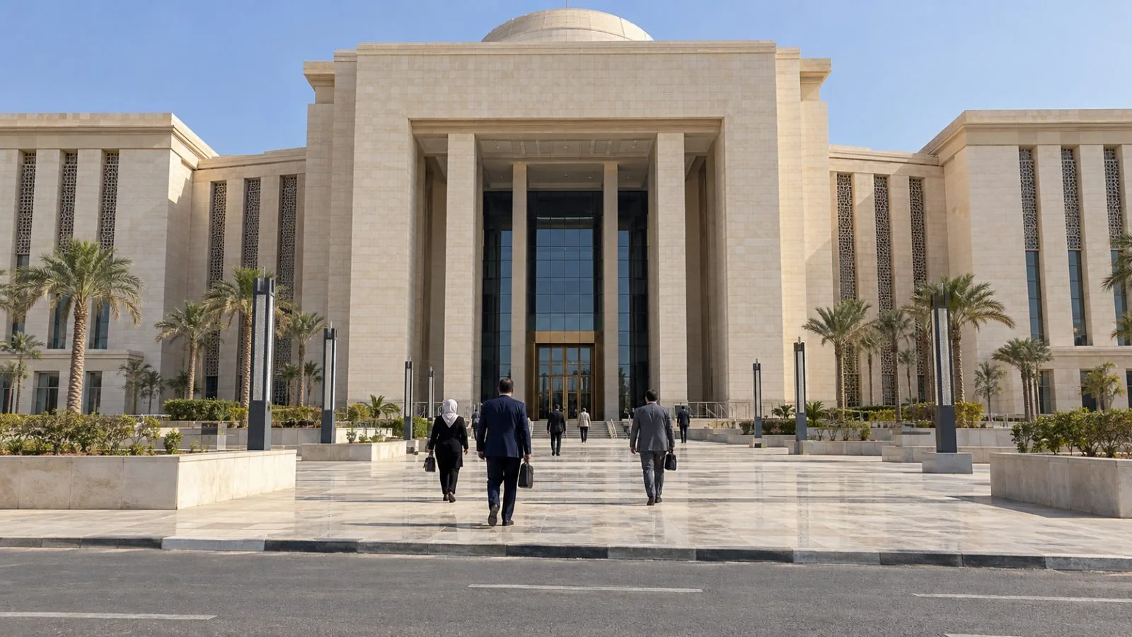 People approach Egypt's House of Representatives in the New Administrative Capital. (AI-generated image / EconoTimes)