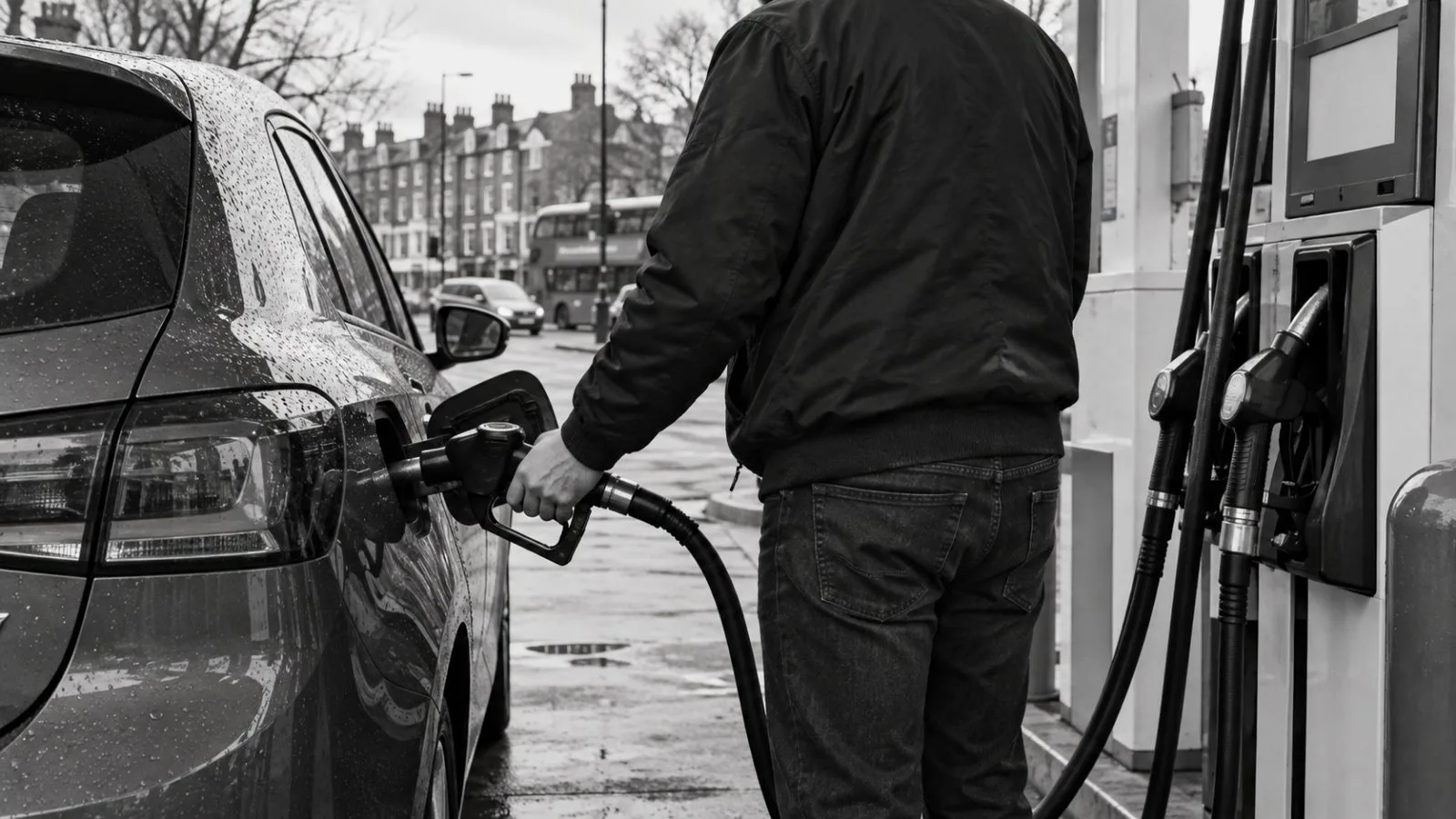A motorist refuels a car at a petrol station in London. (AI-generated image / EconoTimes)