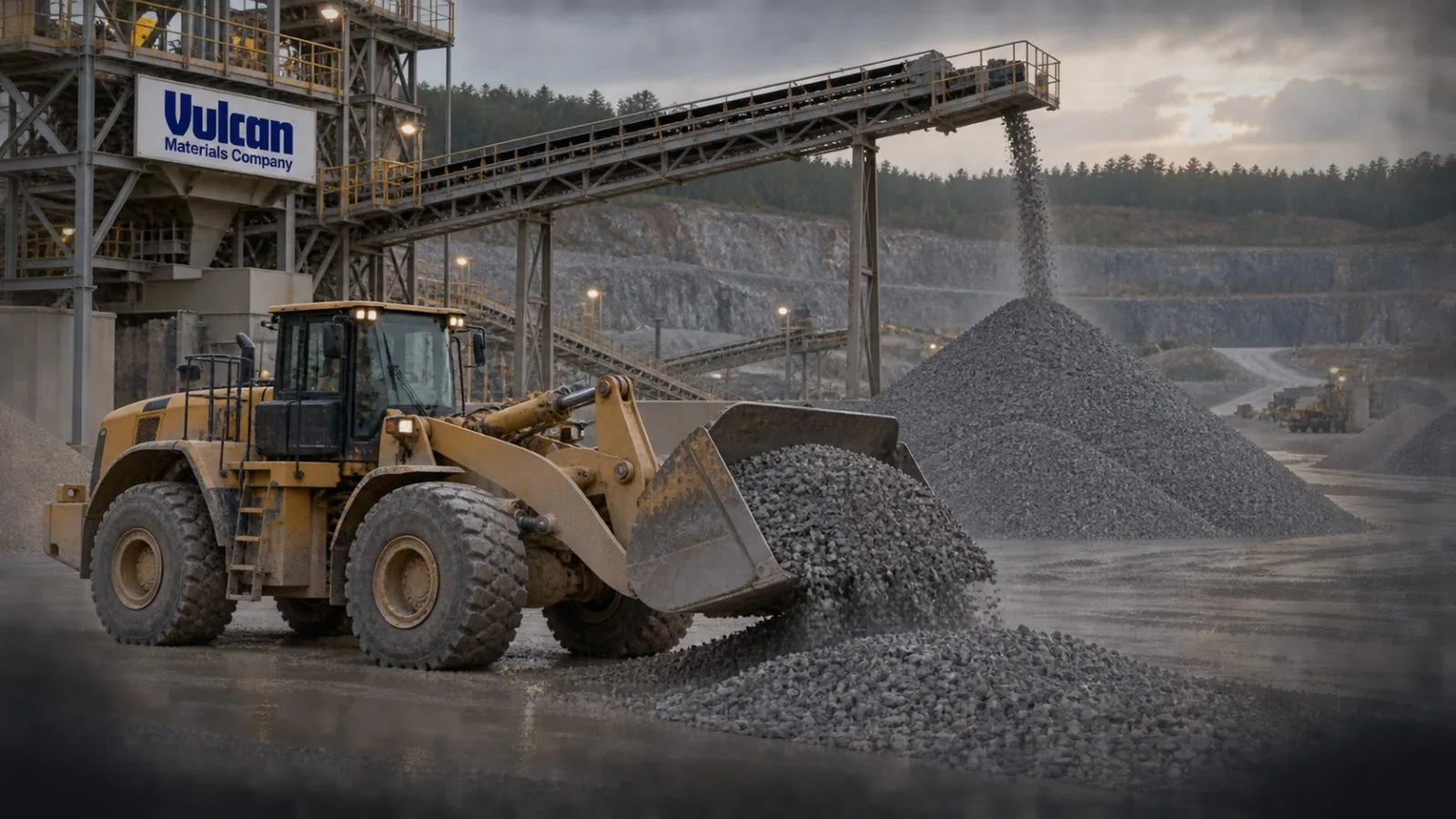 A loader moves crushed stone beside a conveyor at an aggregate quarry near Birmingham, Alabama / EconoTimes.ai