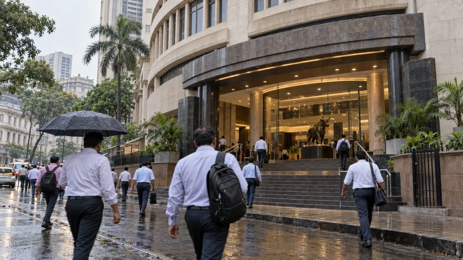 Investors walk along Dalal Street near the Bombay Stock Exchange in Mumbai, India. (AI-generated image / EconoTimes)