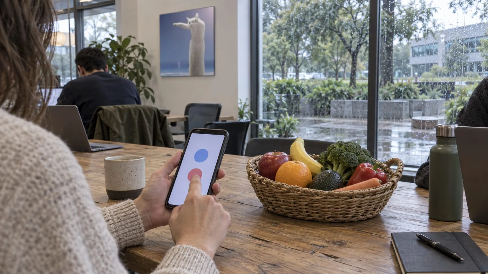 Anonymous users review a phone at a shared workspace in Menlo Park, California. / EconoTimes.ai