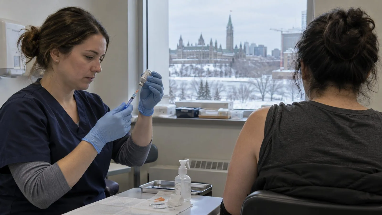 A health worker prepares a vaccine dose at a community clinic in Ottawa, Canada (AI-generated image / EconoTimes)
