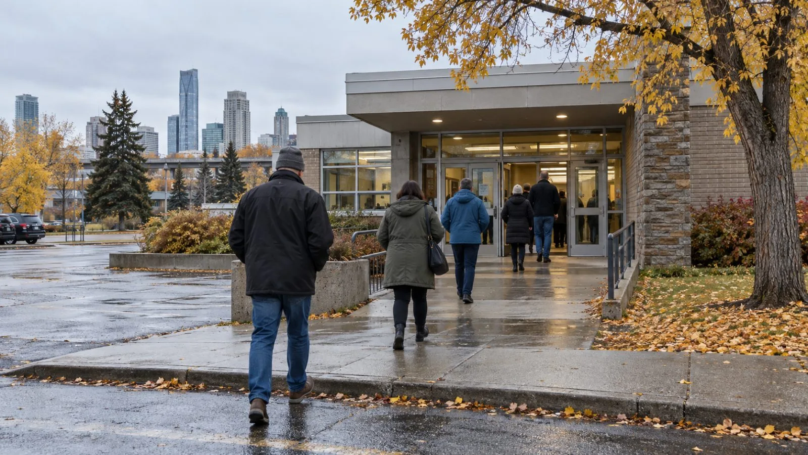 Voters enter a polling station on an overcast morning in Edmonton, Alberta. (AI-generated image / EconoTimes)