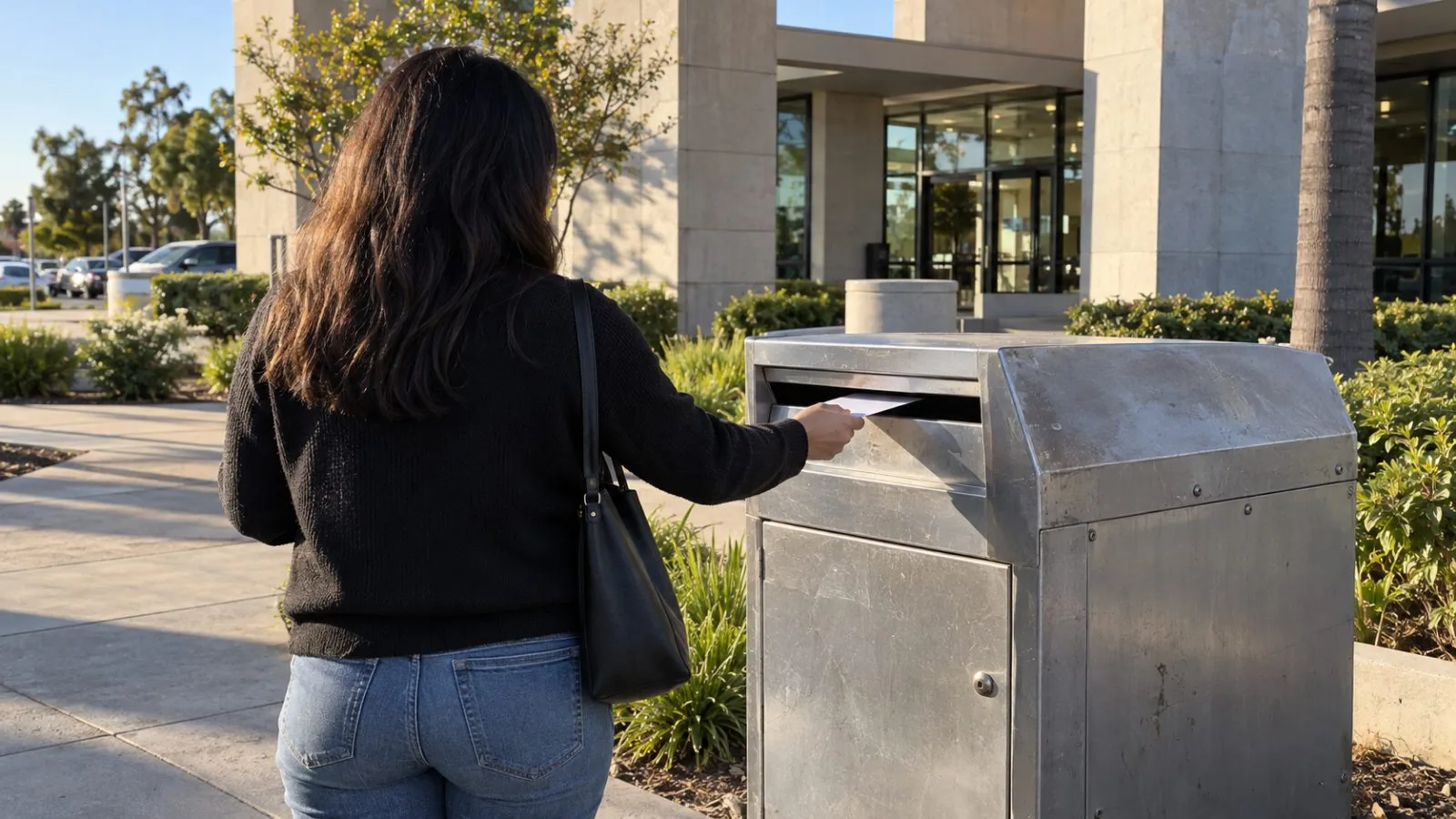 A voter deposits a mail ballot outside the county election office in Norwalk, California. (AI-generated image / EconoTimes)