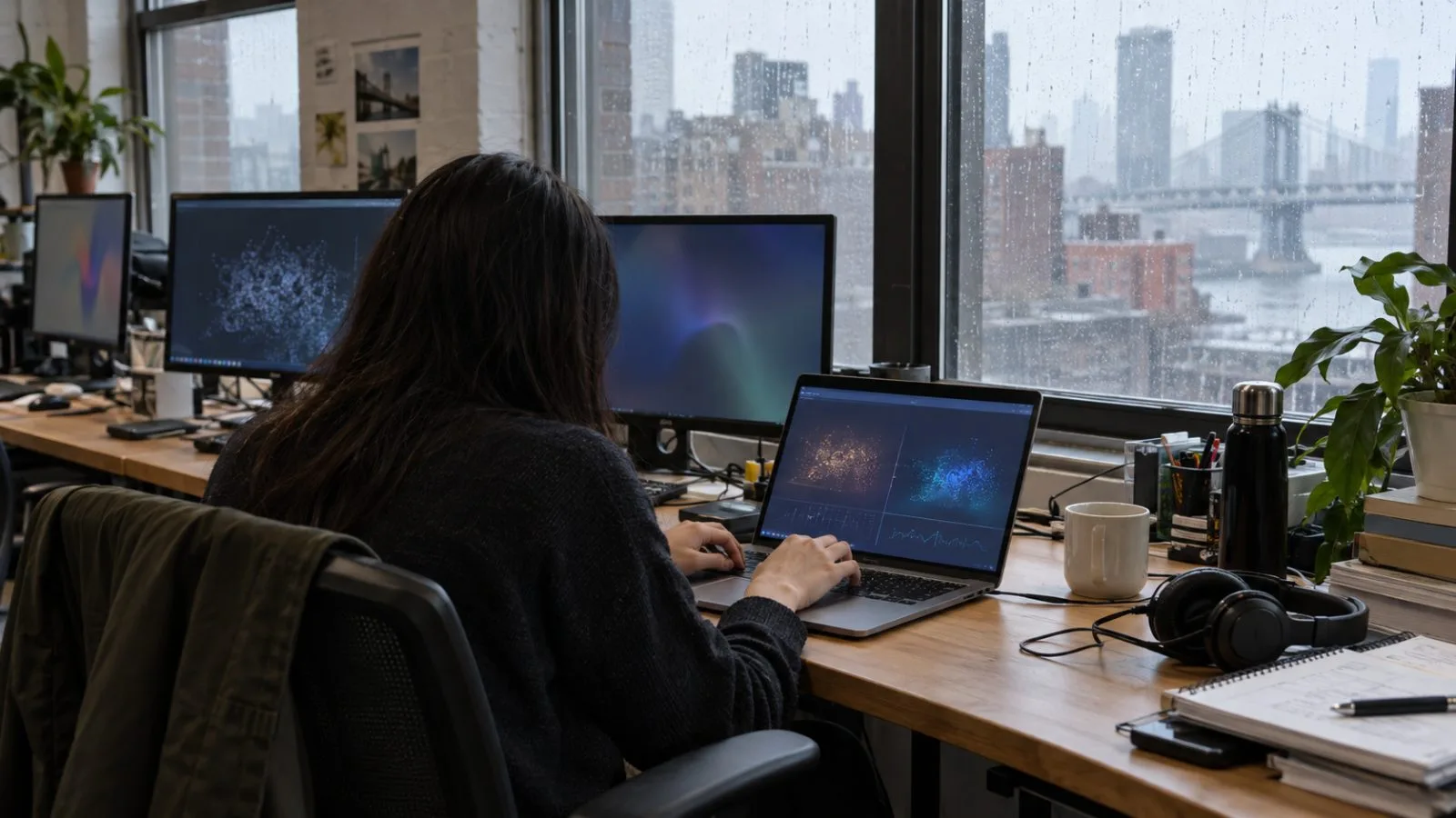 A developer tests a model evaluation workflow on a laptop in a New York City software lab (AI-generated image / EconoTimes)