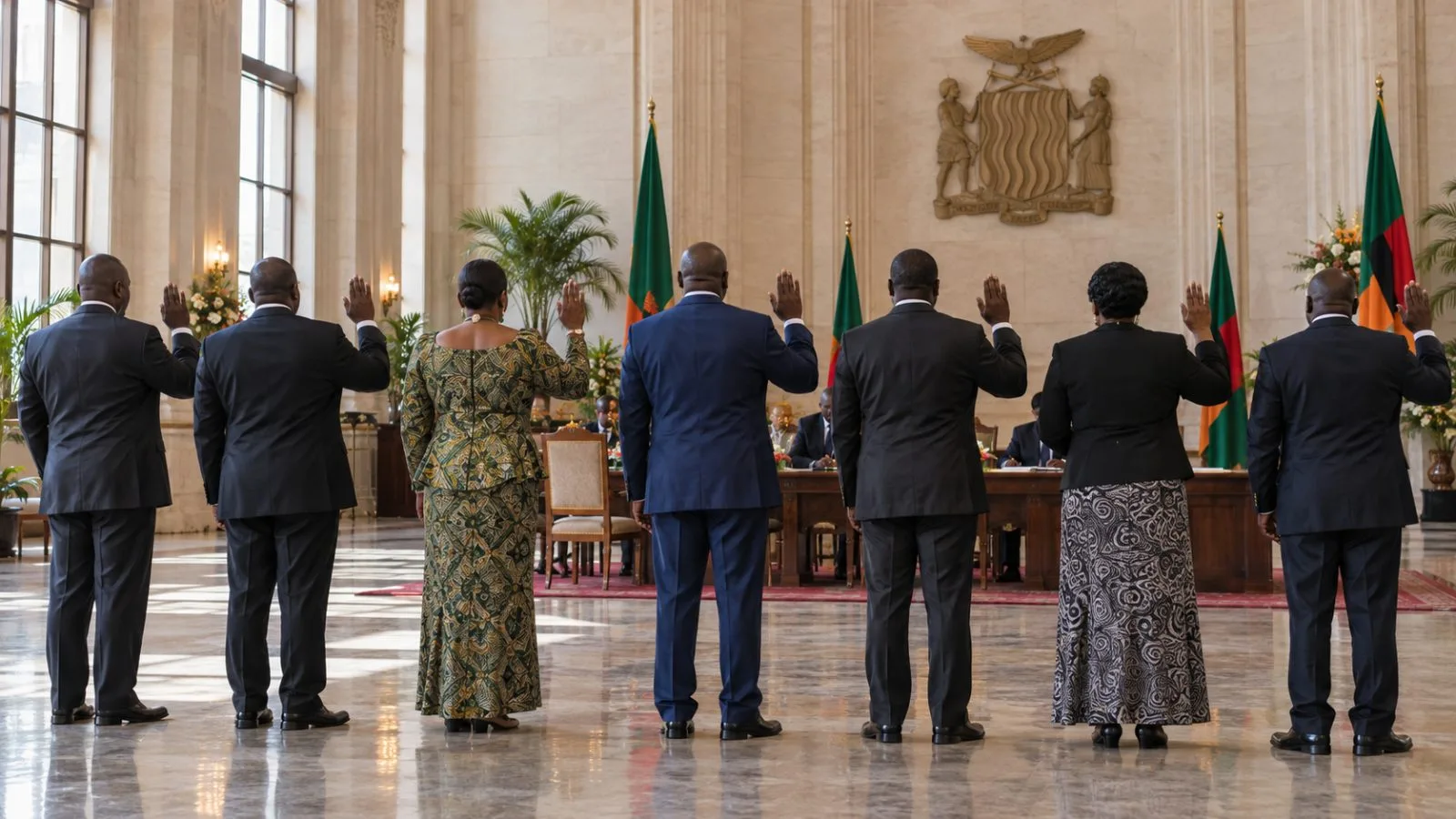 Officials attend a cabinet swearing-in ceremony in Lusaka, Zambia (AI-generated image / EconoTimes)