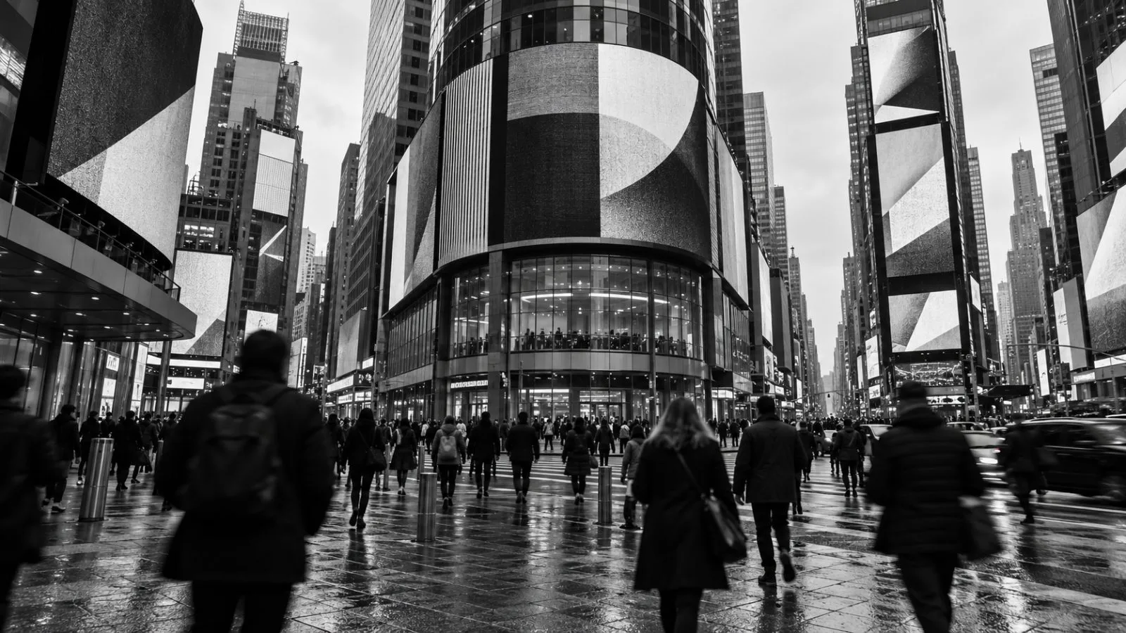 Commuters pass Nasdaq MarketSite in Times Square, New York City. (AI-generated image / EconoTimes)