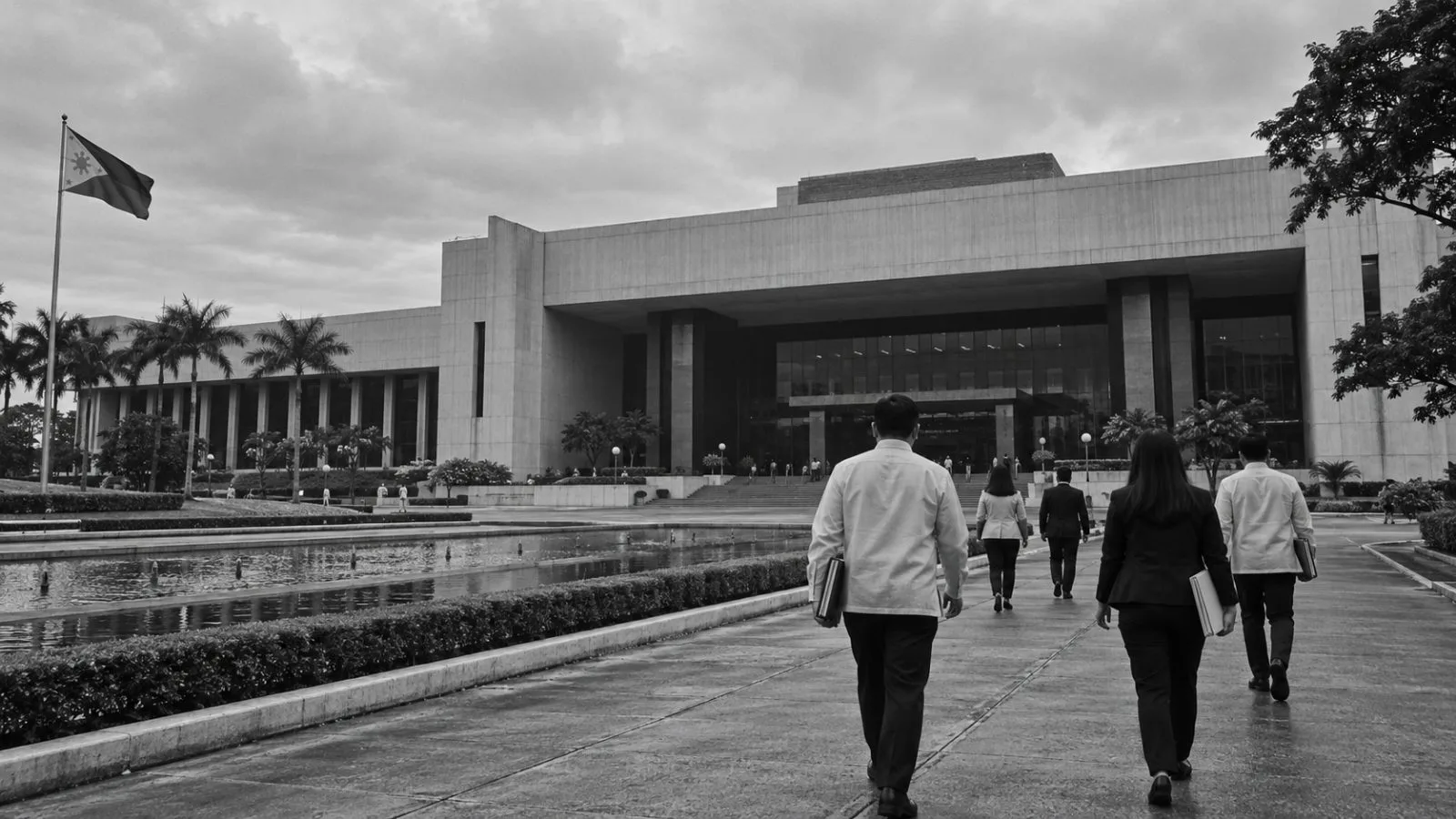 Staff carry folders toward the House of Representatives in Quezon City, Philippines. (AI-generated image / EconoTimes)