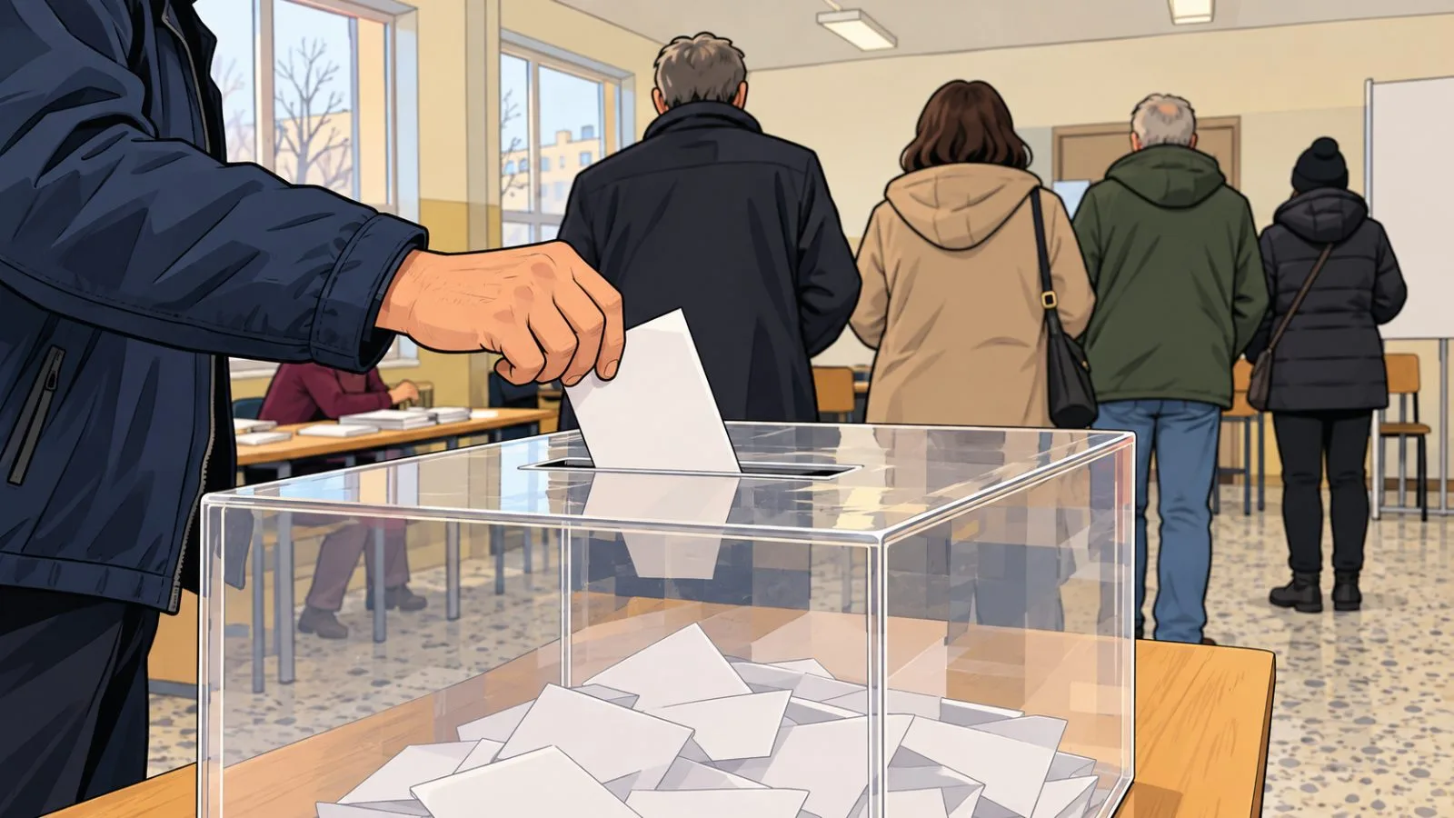 Voters cast ballots at a polling station in Sofia, Bulgaria, during Sunday's presidential election. (AI-generated image / EconoTimes)