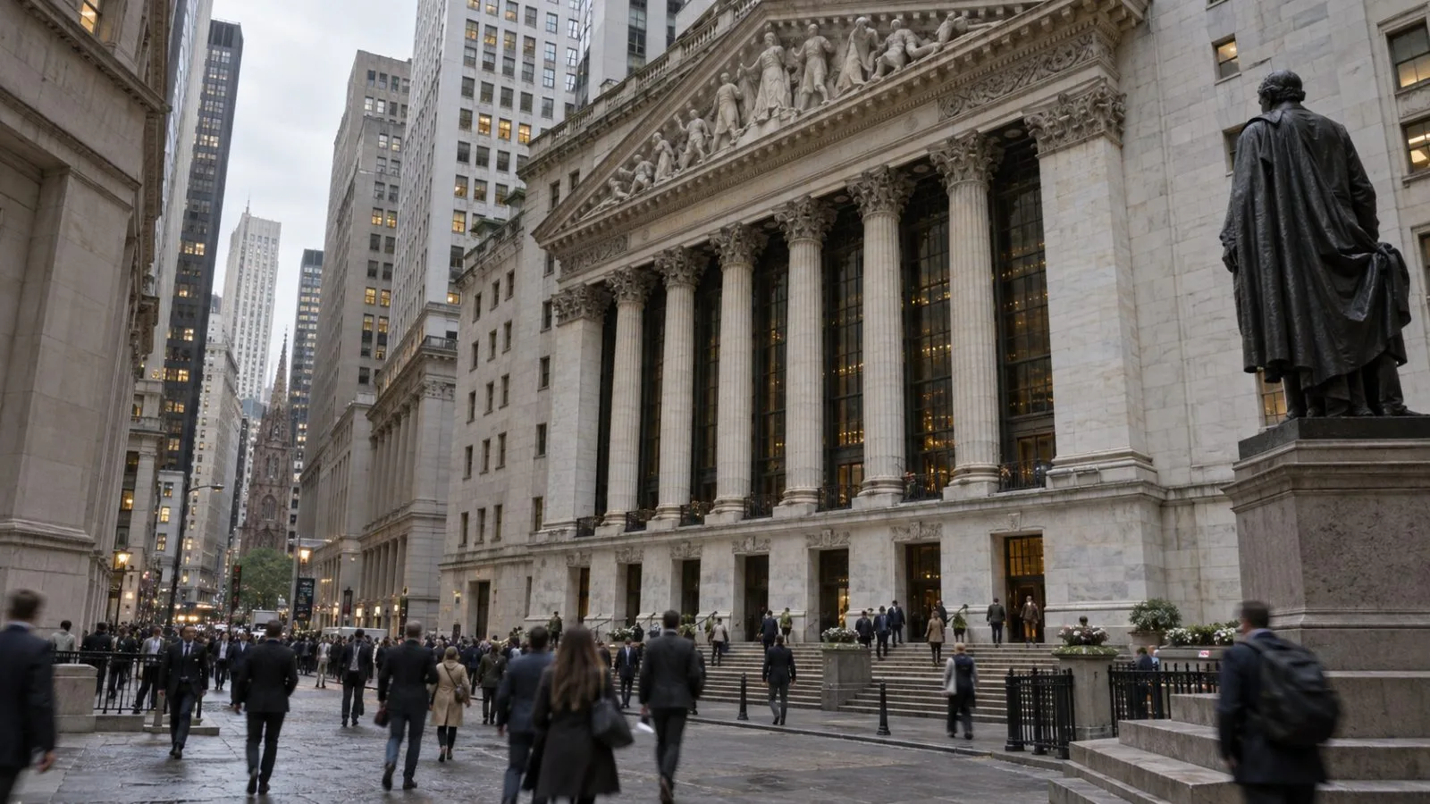 Pedestrians pass the New York Stock Exchange in Manhattan after the market close. (AI-generated image / EconoTimes)