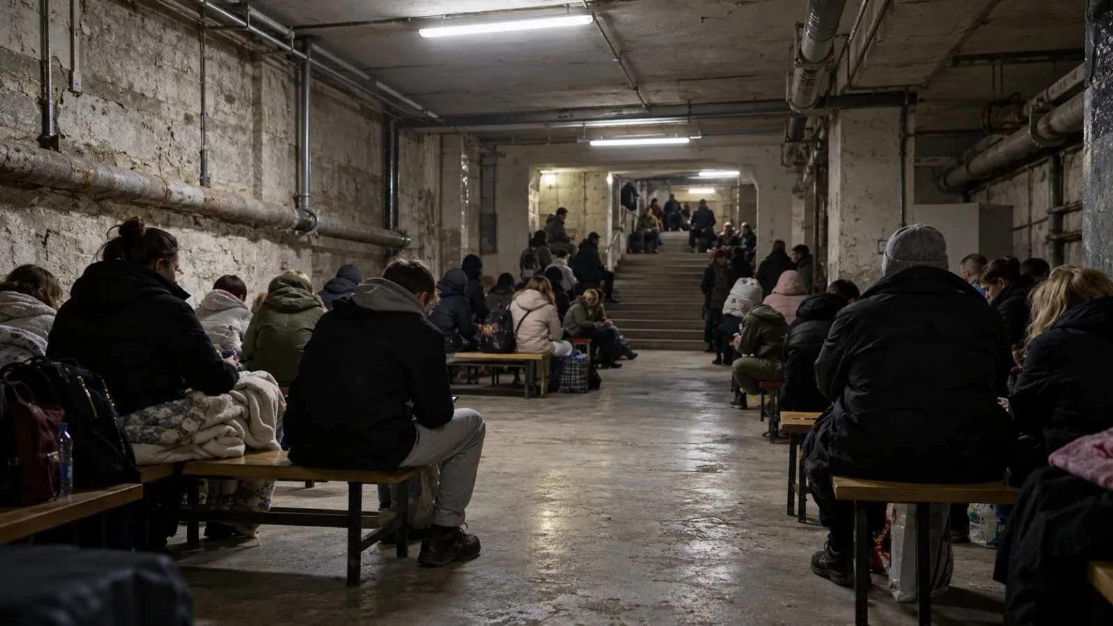 Residents wait inside an underground shelter in Kyiv during an overnight air raid (AI-generated image / EconoTimes)