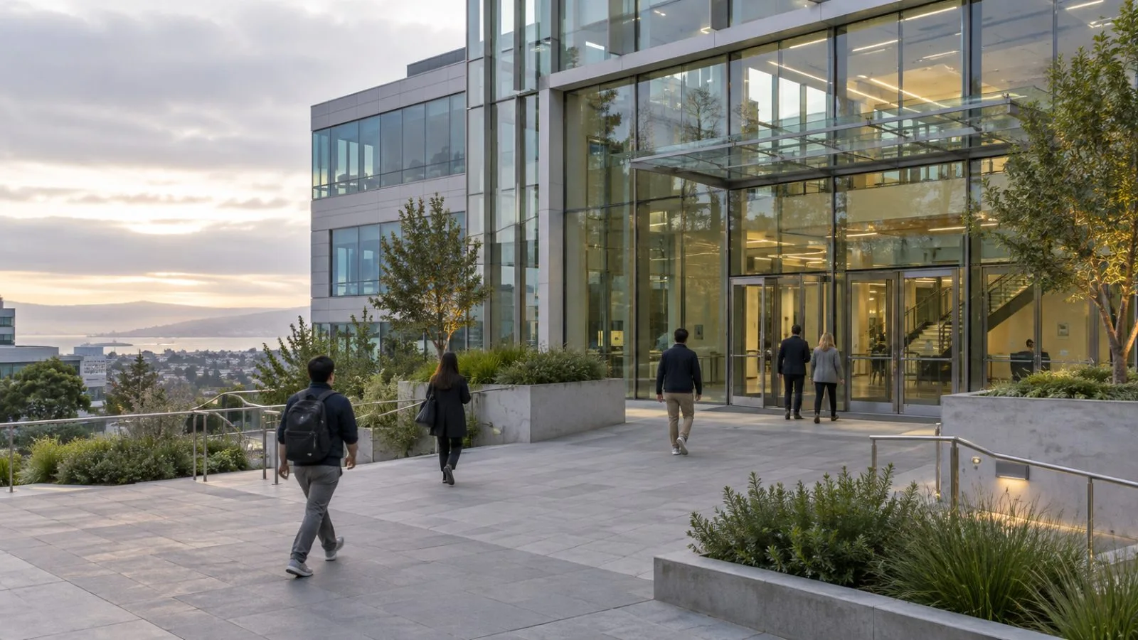 Pacira BioSciences’ headquarters stands along Sierra Point Parkway in Brisbane, California. (AI-generated image / EconoTimes)