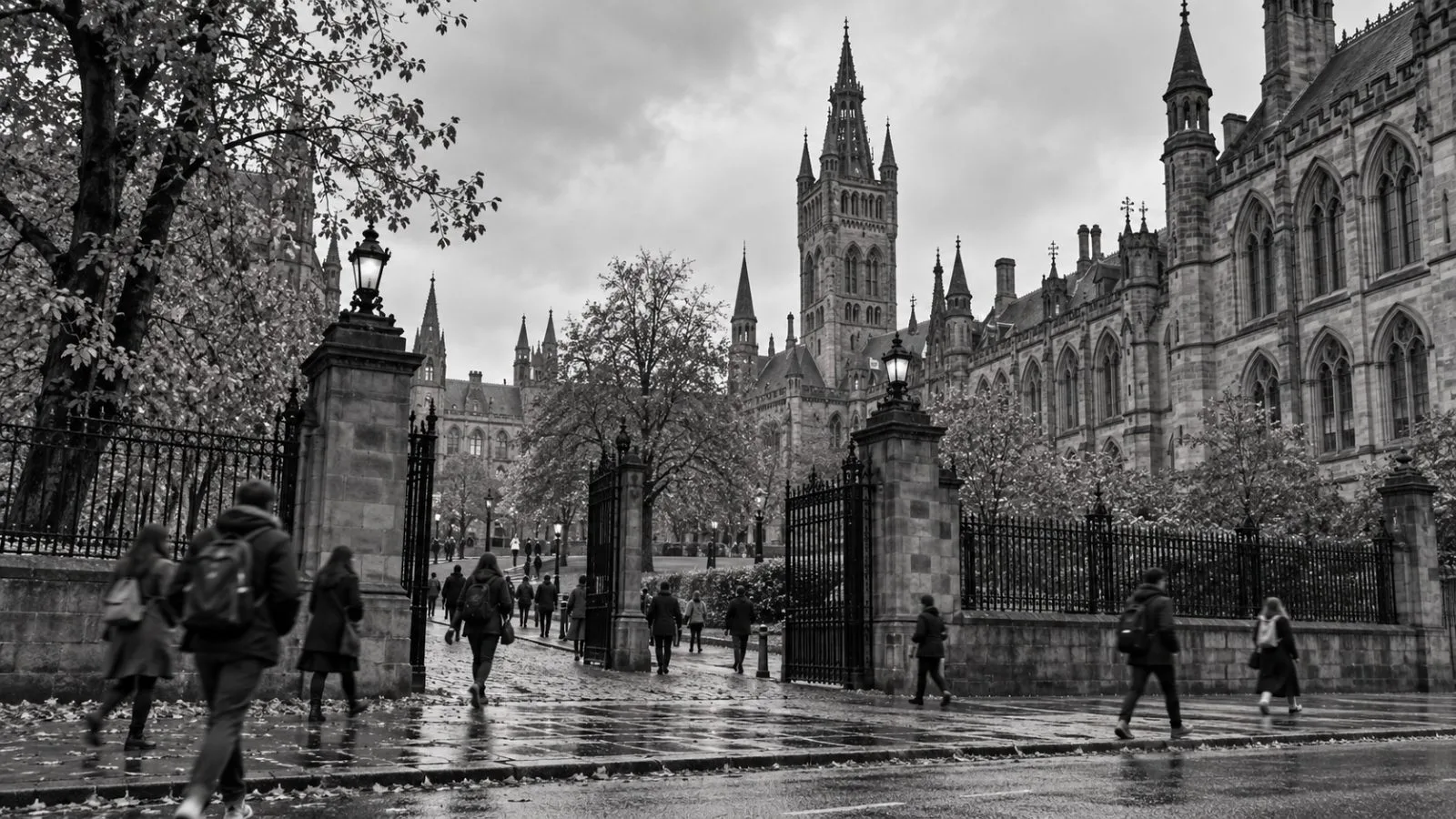 Pedestrians pass the University of Glasgow campus on an overcast morning in Glasgow, Scotland. / EconoTimes.ai