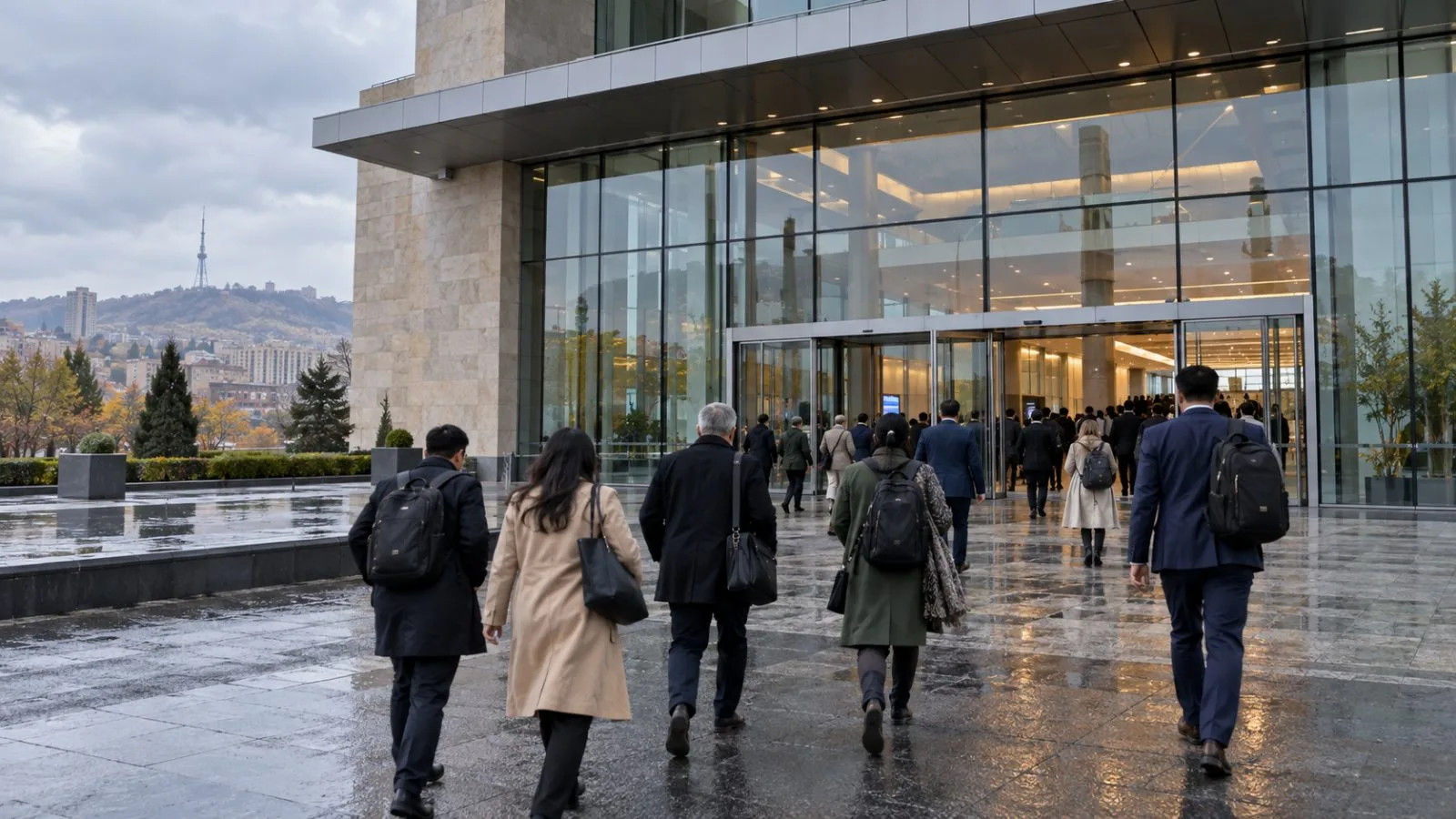 Delegates enter the COP17 biodiversity summit venue in Yerevan, Armenia. (AI-generated image / EconoTimes)