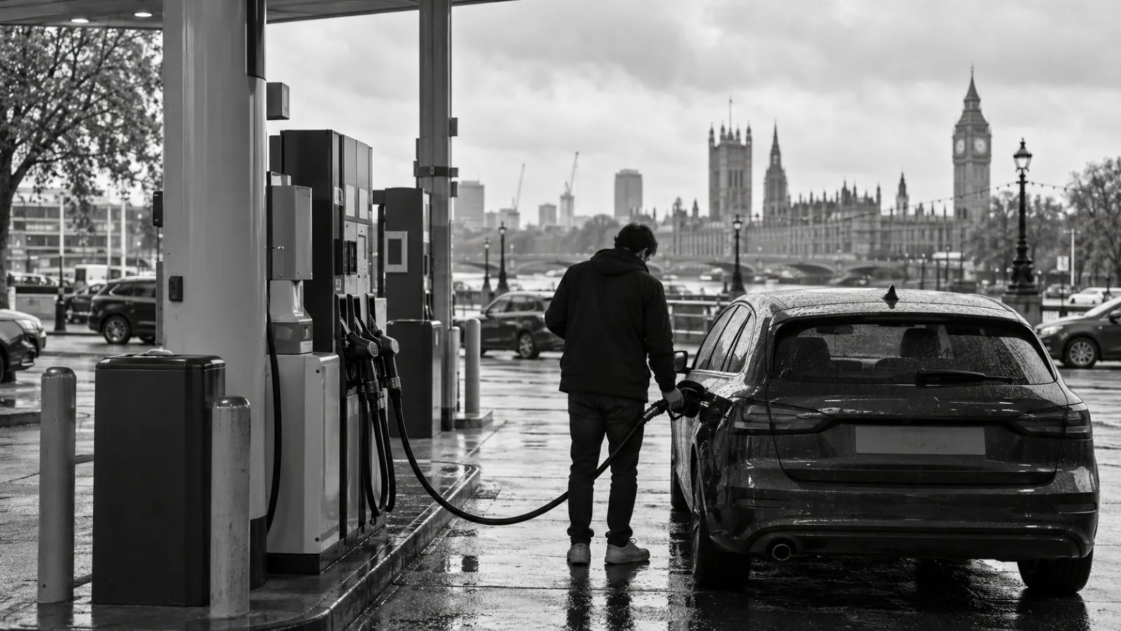 A driver refuels a car at a petrol station in London. (AI-generated image / EconoTimes)