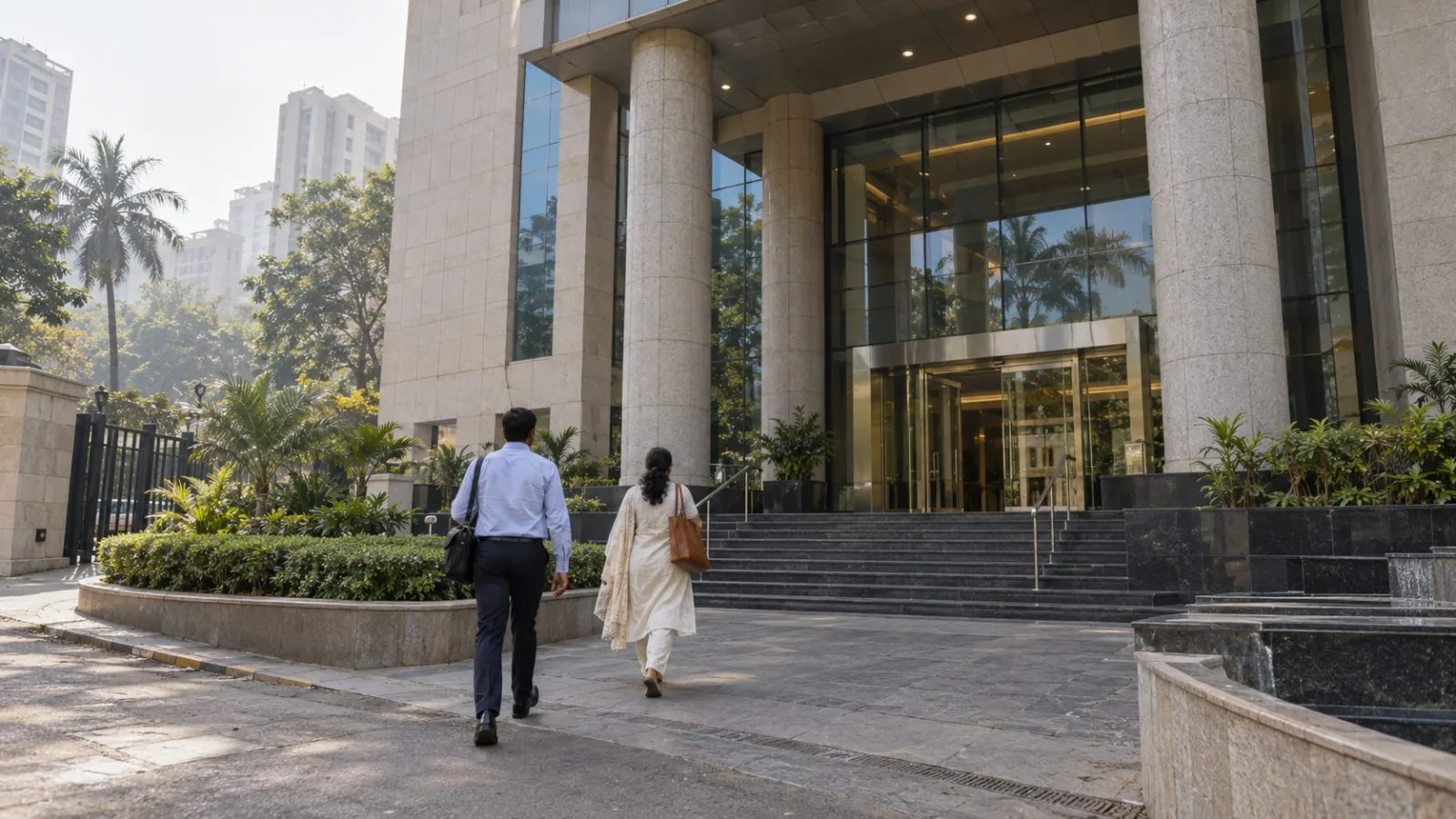 The Securities Appellate Tribunal entrance stands in Mumbai, India, on a hazy afternoon. (AI-generated image / EconoTimes)