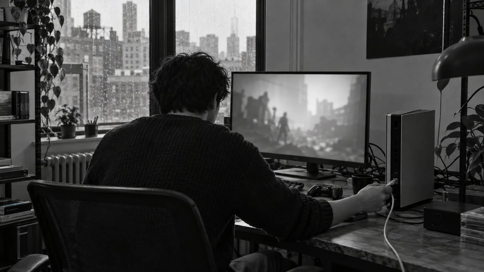 An anonymous tester checks a console game over a wired connection in New York City. (AI-generated image / EconoTimes)