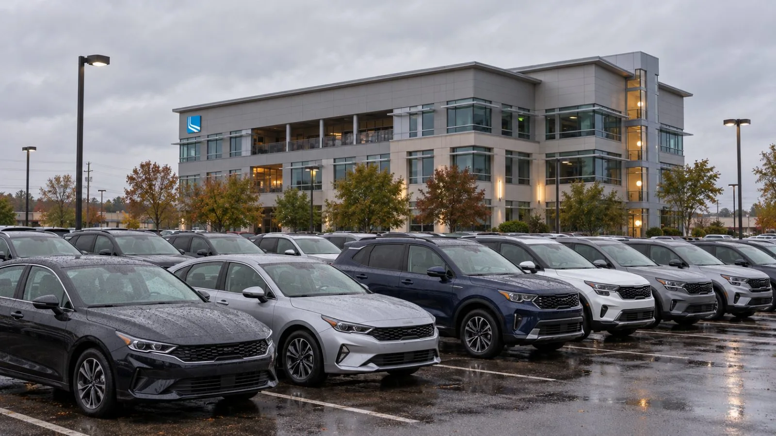 New cars sit outside a dealership in Memphis, Tennessee, under an overcast sky. / EconoTimes.ai