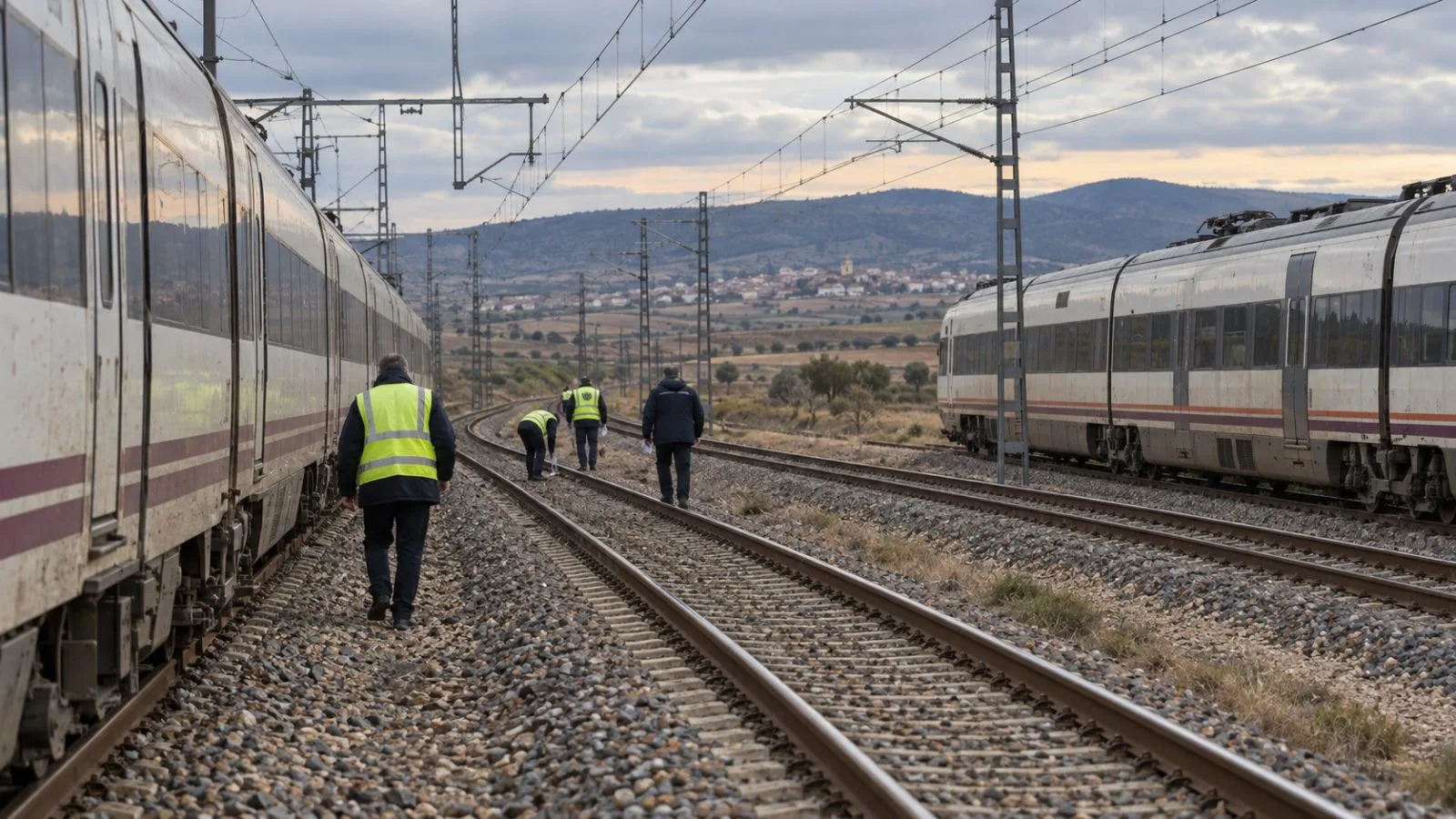 Investigators inspect railway tracks near Urda in Spain's Toledo province after a fatal collision. (AI-generated image / EconoTimes)