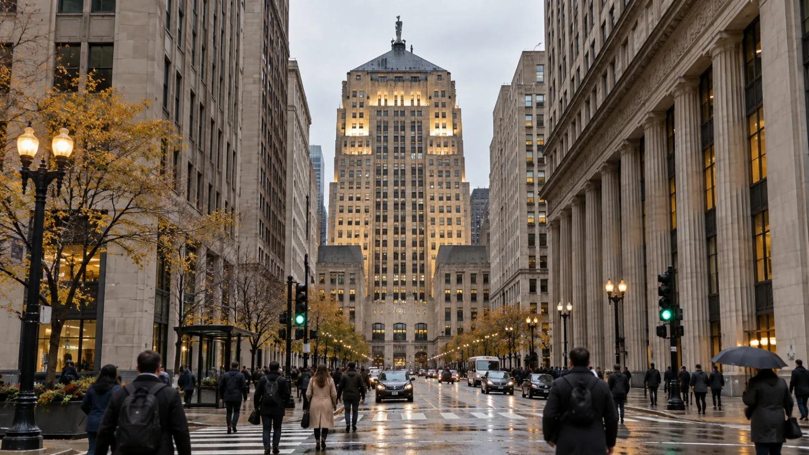 Pedestrians pass CME Group headquarters on an overcast morning in Chicago. / EconoTimes.ai
