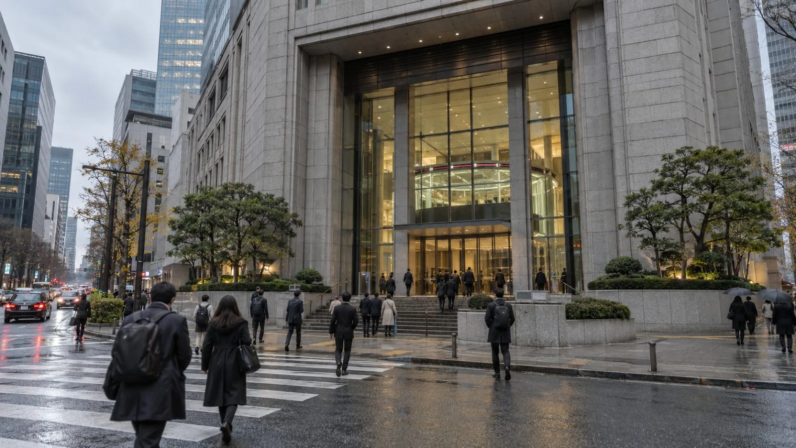 Pedestrians pass the Tokyo Stock Exchange entrance in Tokyo's Kabutocho district. (AI-generated image / EconoTimes)