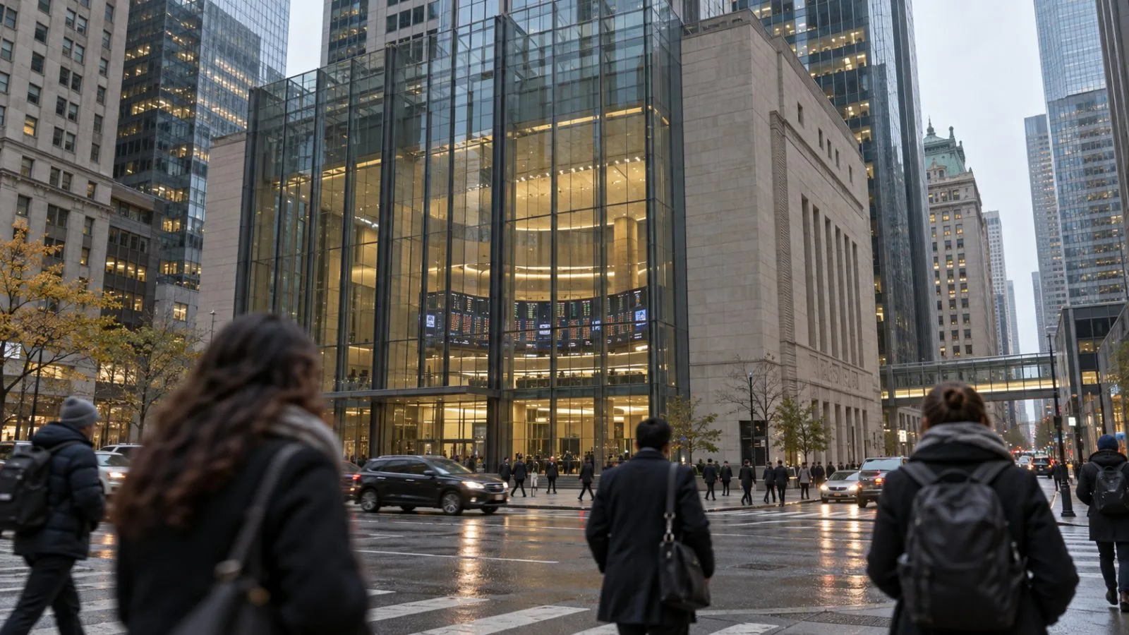 Pedestrians pass the Toronto Stock Exchange in Toronto’s financial district on an overcast October morning (AI-generated image / EconoTimes)
