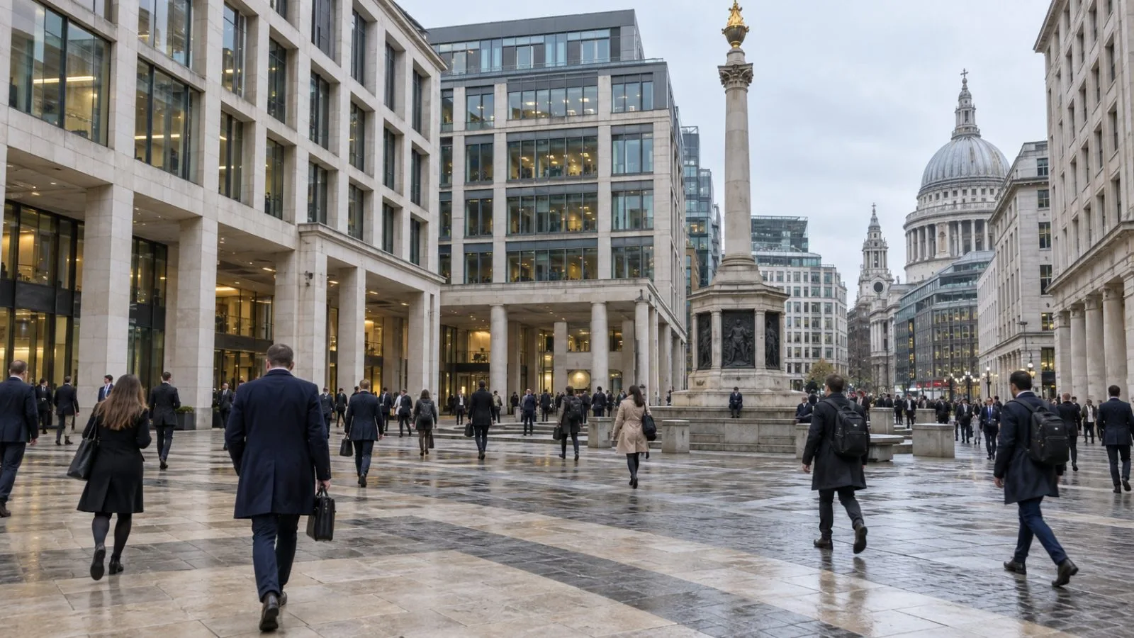 Commuters cross Paternoster Square near the London Stock Exchange in London. (AI-generated image / EconoTimes)