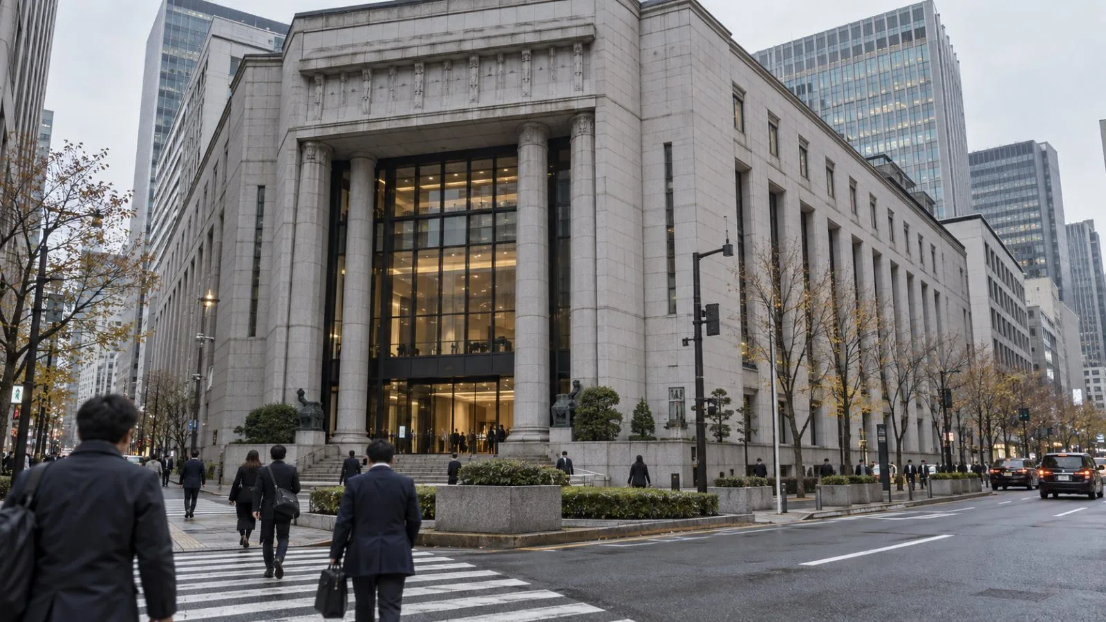 Pedestrians pass the Tokyo Stock Exchange in Tokyo during Monday afternoon trading. / EconoTimes.ai