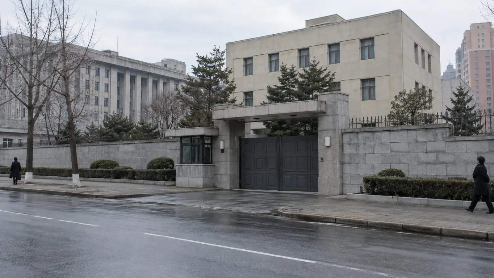 Switzerland’s diplomatic office stands on a quiet street in Pyongyang, North Korea. (AI-generated image / EconoTimes)